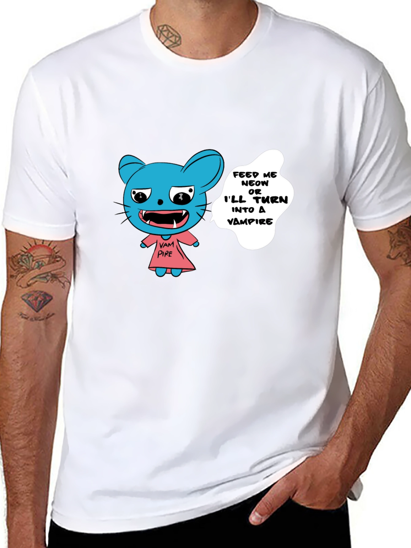 Vampire Cat Graphic T-Shirt - Feed Me!