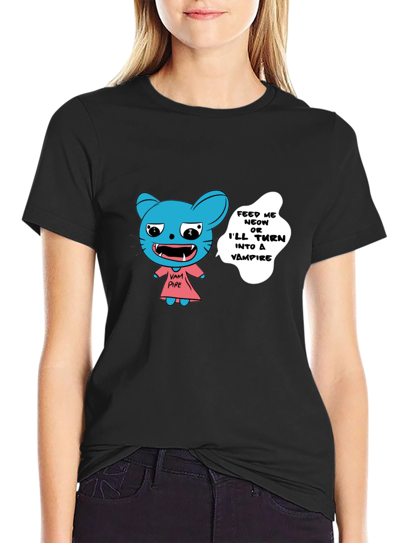 Vampire Cat Graphic T-Shirt - Feed Me!