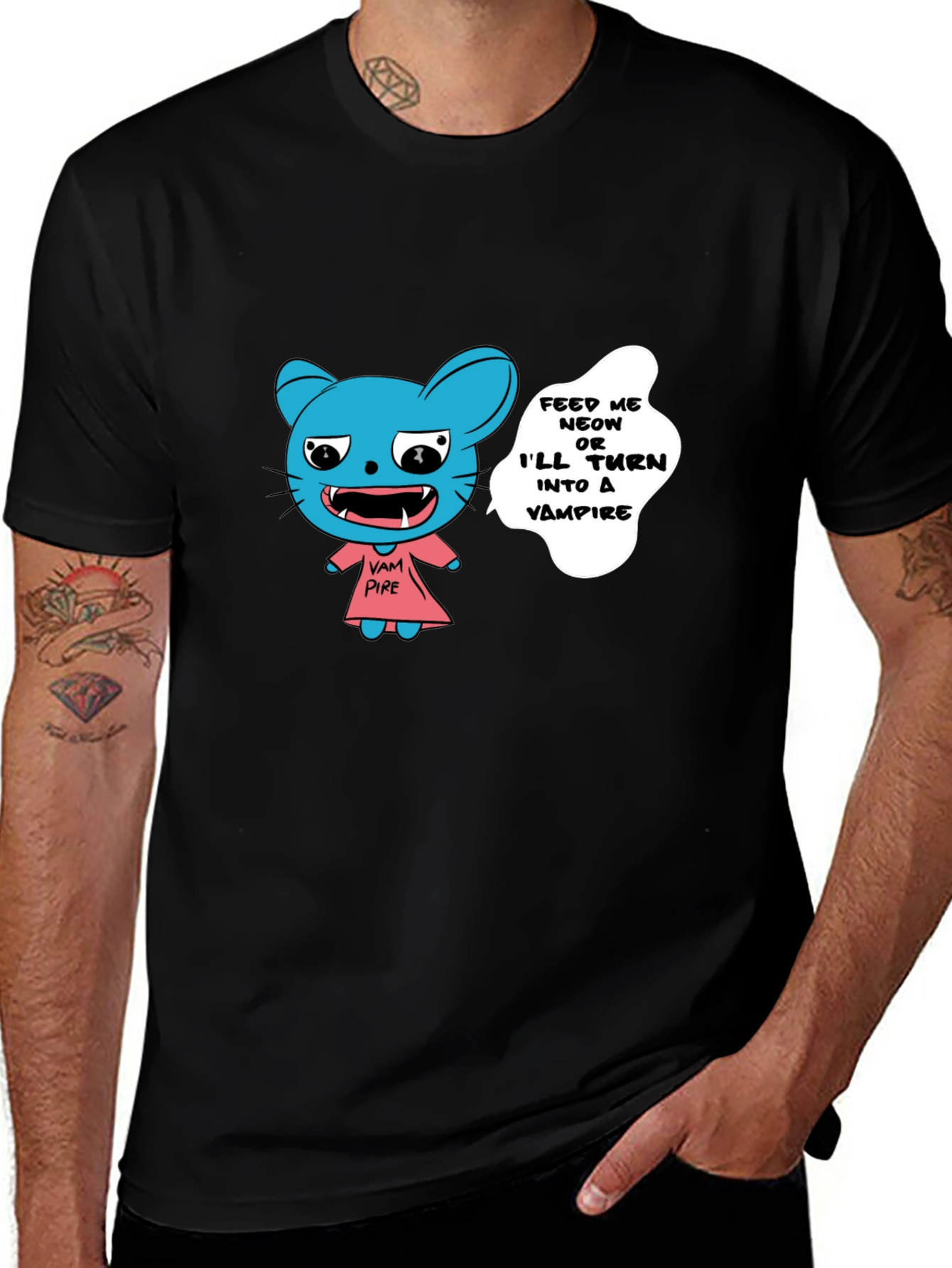 Vampire Cat Graphic T-Shirt - Feed Me!