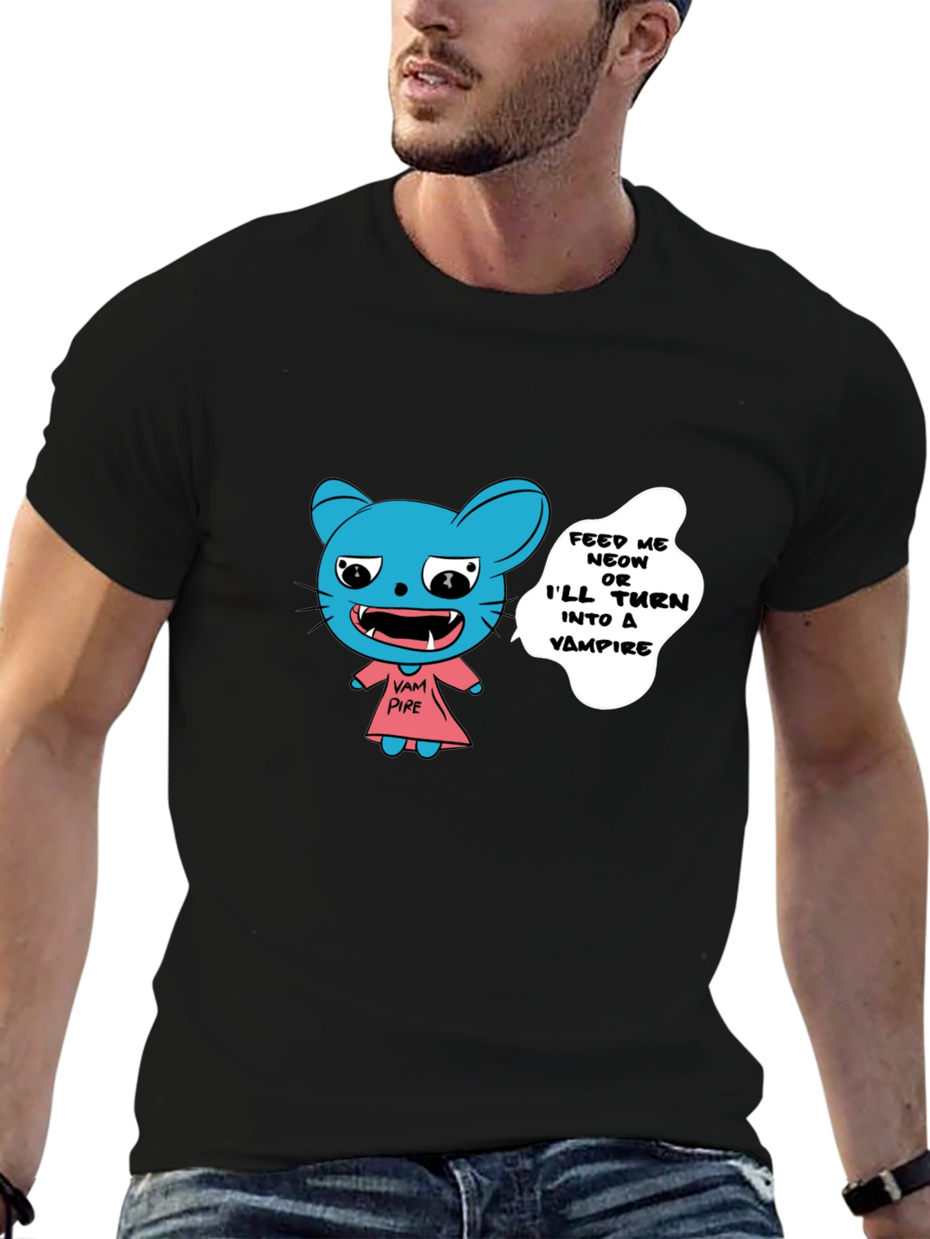 Vampire Cat Graphic T-Shirt - Feed Me!
