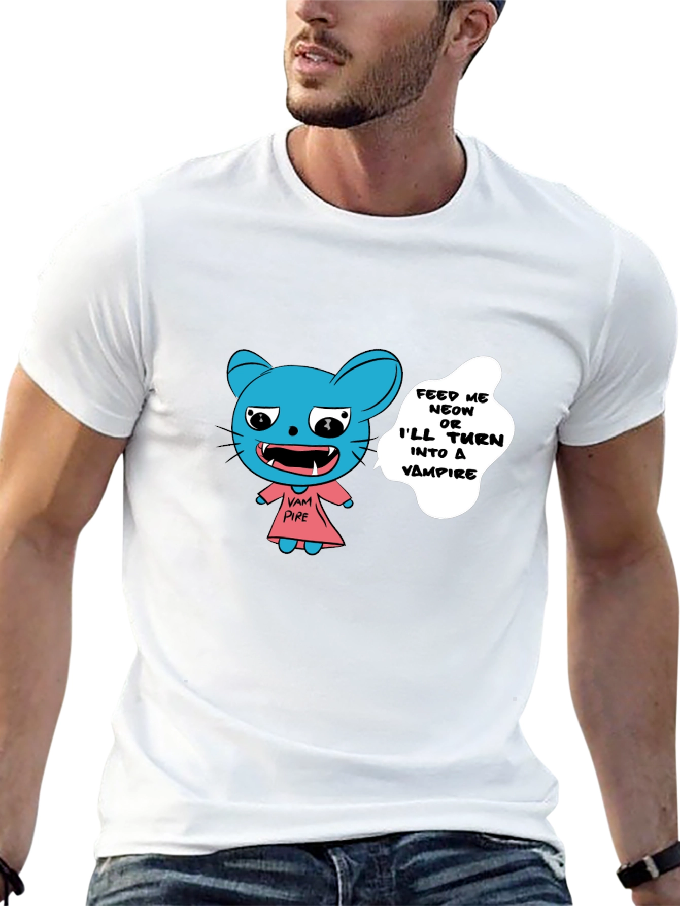 Vampire Cat Graphic T-Shirt - Feed Me!