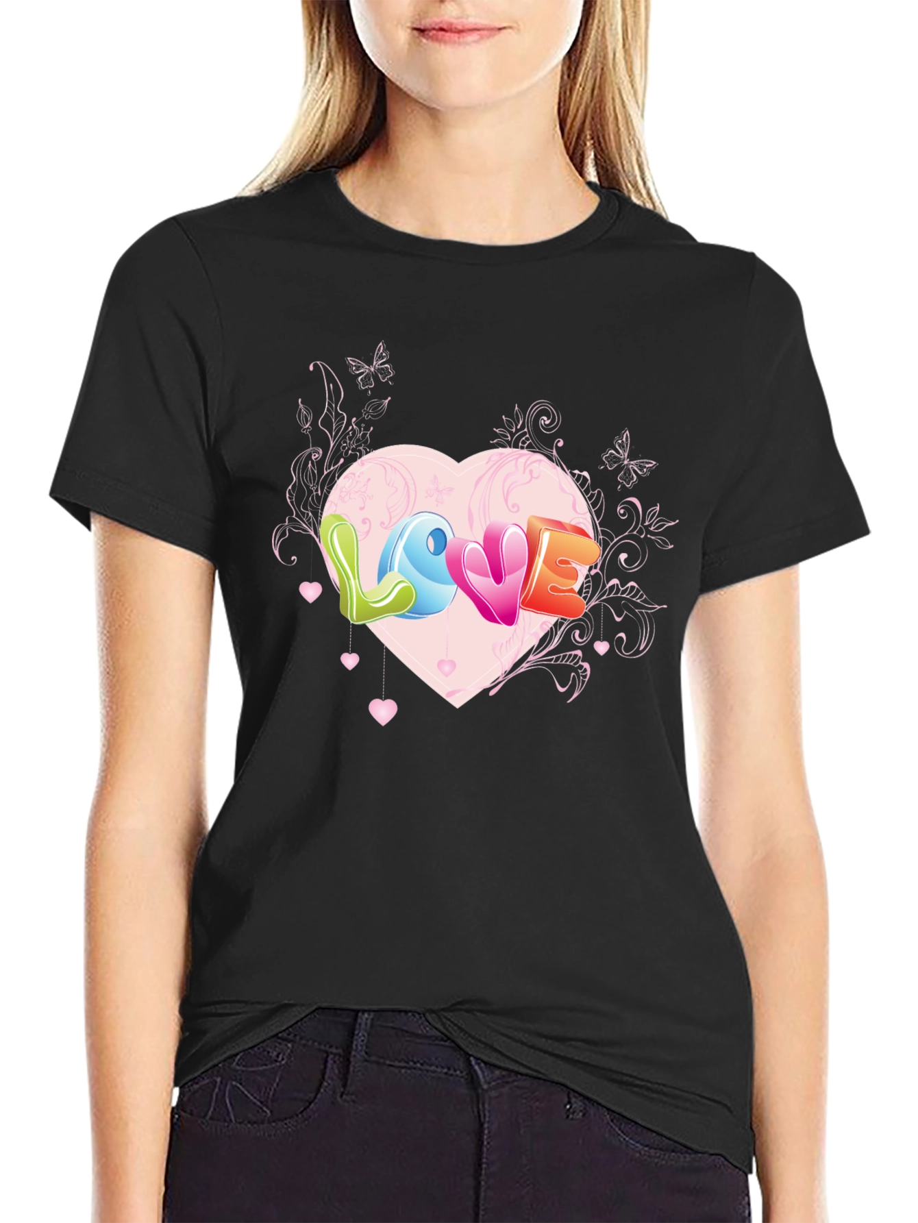 Love Heart Graphic Tee - Black T-Shirt