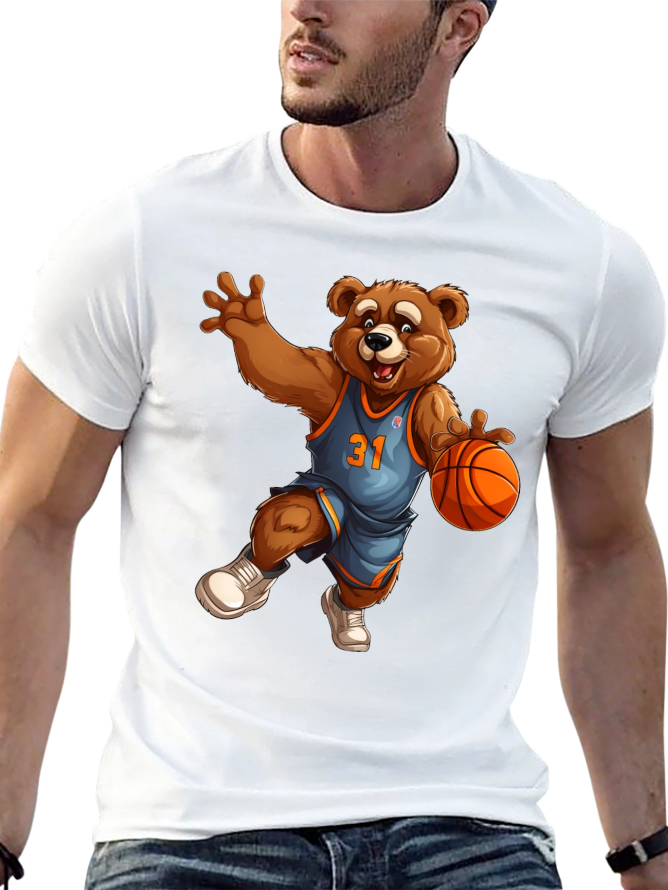 Basketball Bear Graphic Tee - Cool Cartoon Design