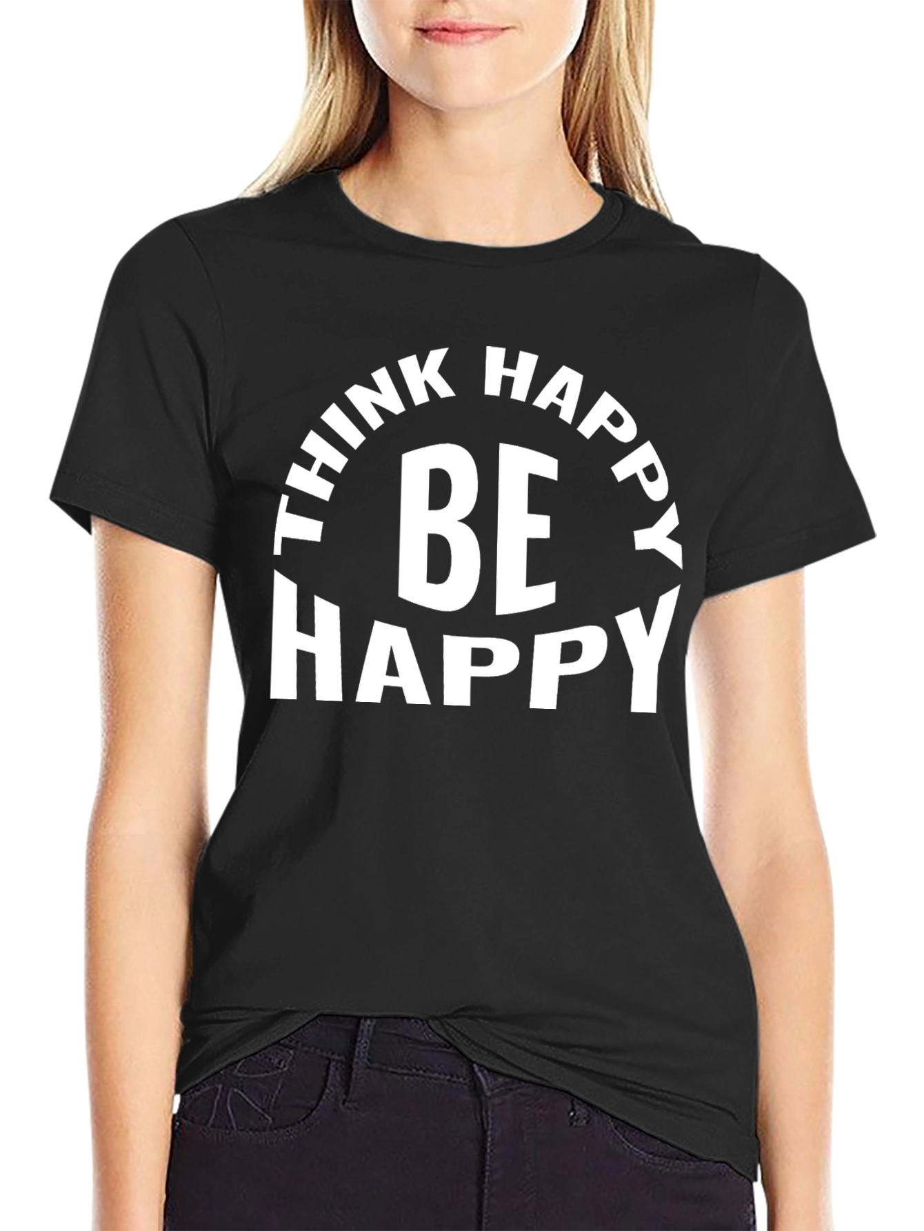 Think Happy Be Happy Graphic Tee - Black