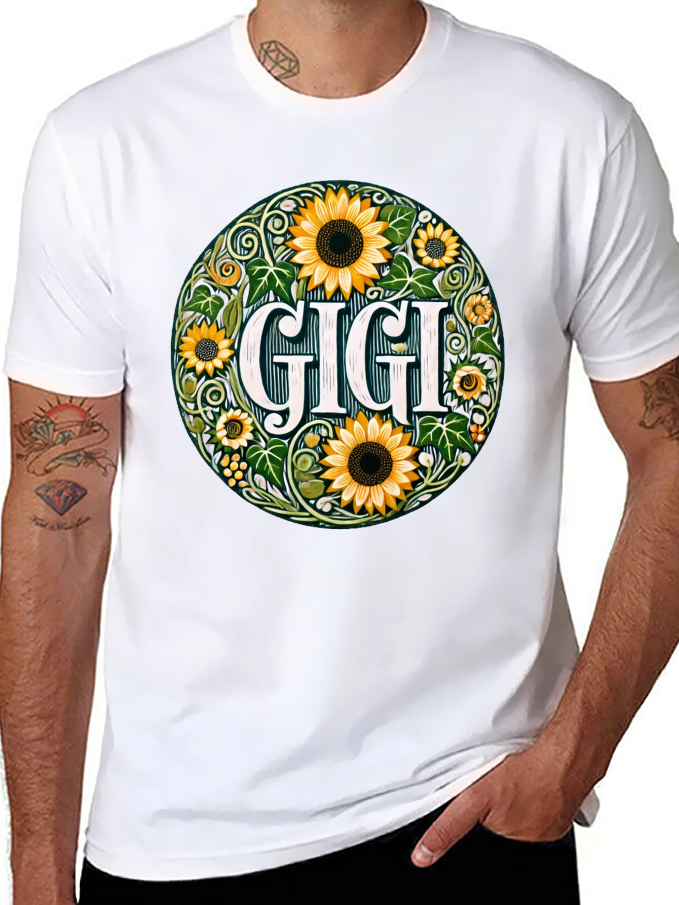 Gigi Sunflower Graphic Tee - Floral Grandparent Shirt