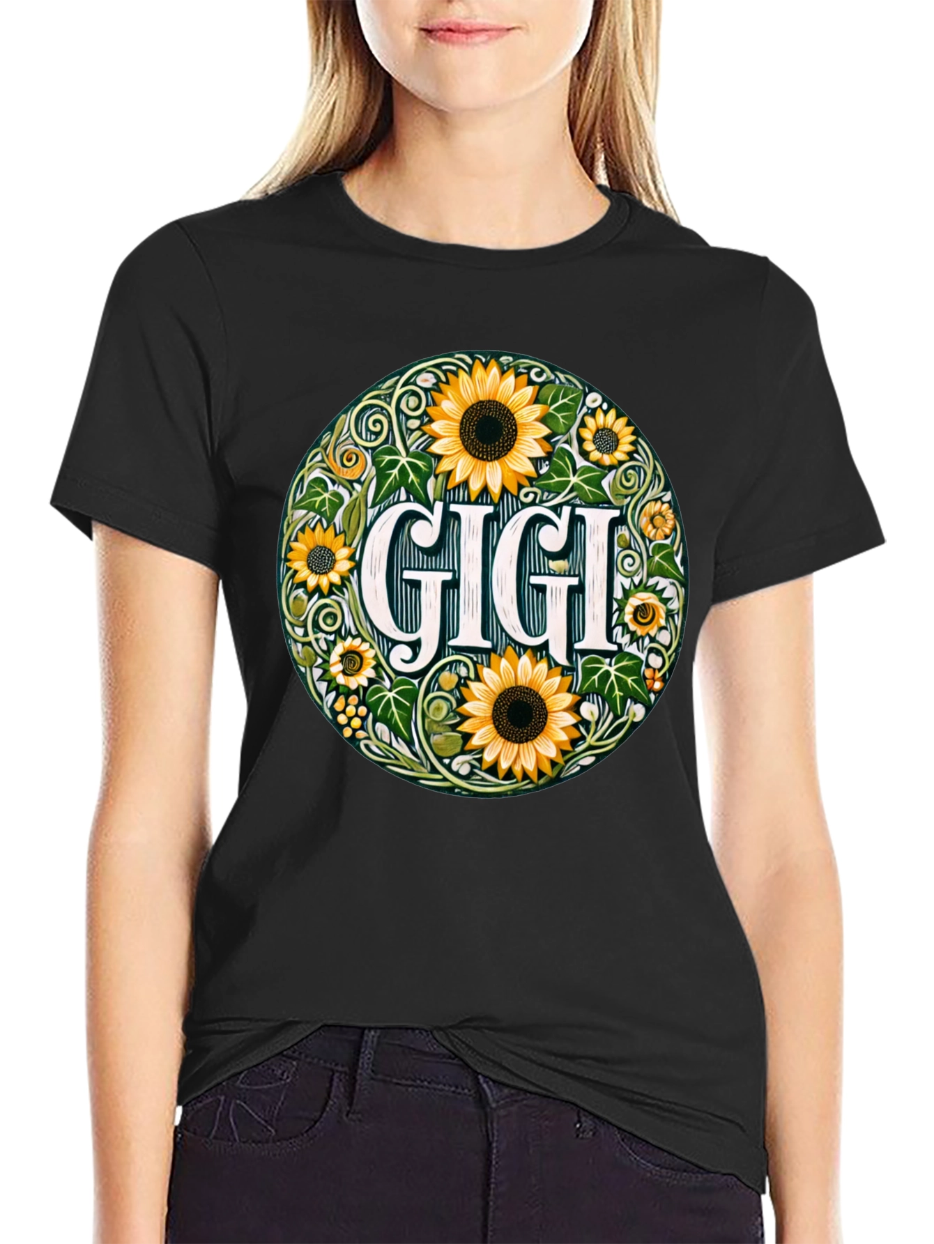 Gigi Sunflower Graphic Tee - Floral Grandparent Shirt