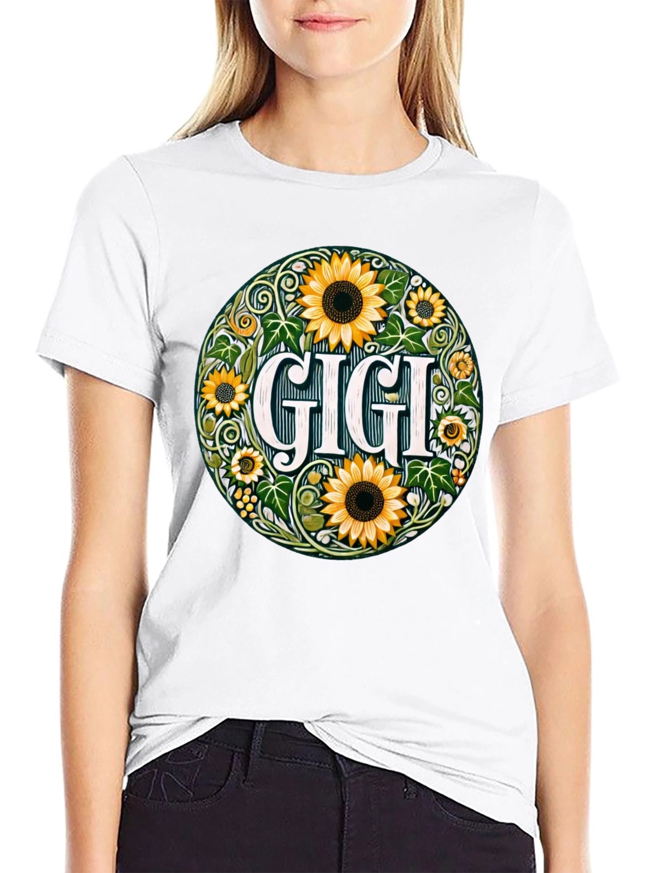 Gigi Sunflower Graphic Tee - Floral Grandparent Shirt