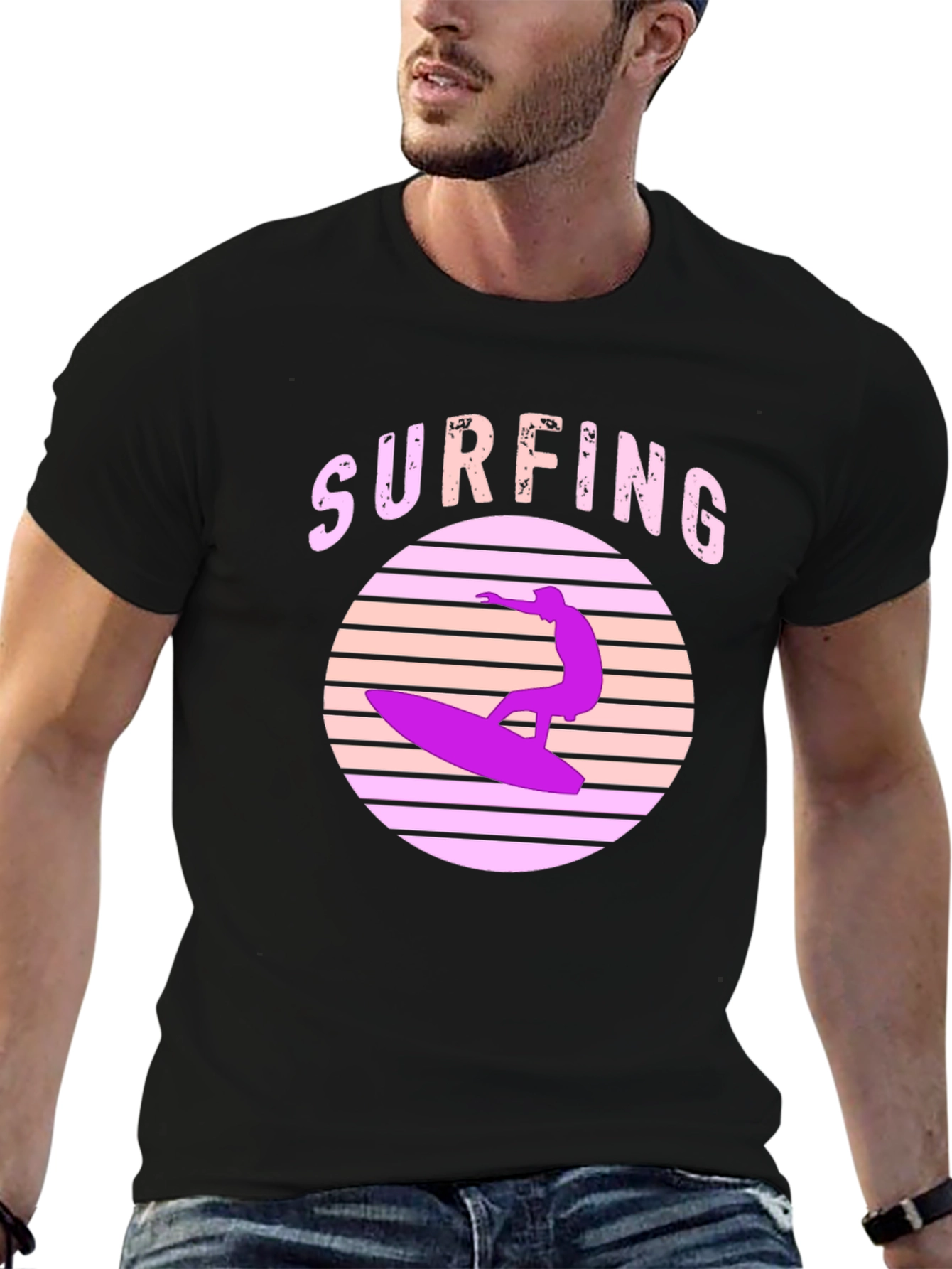 Retro Surfing T-Shirt - Black Graphic Tee