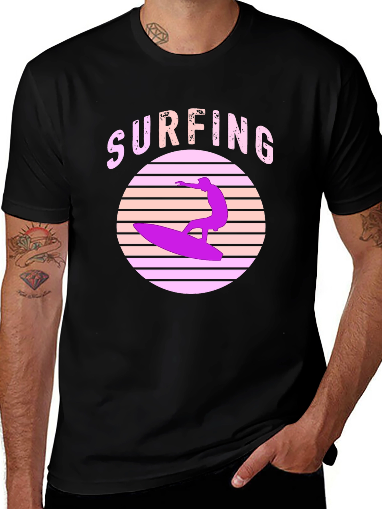 Retro Surfing T-Shirt - Black Graphic Tee