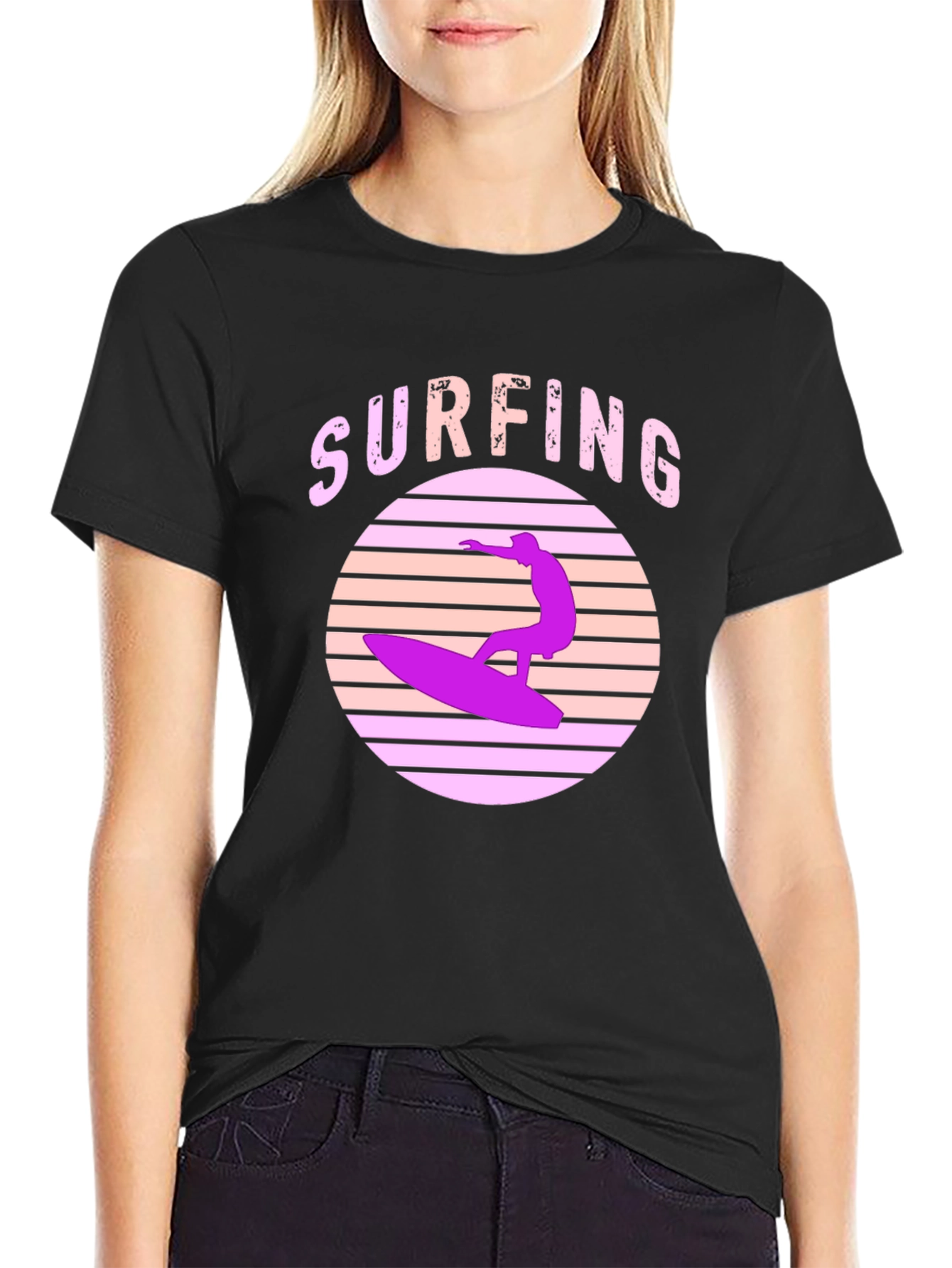 Retro Surfing T-Shirt - Black Graphic Tee