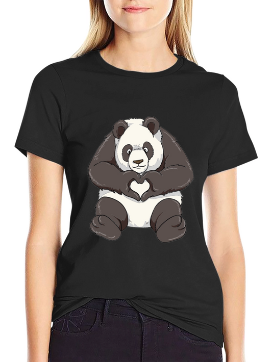 Panda Heart Hands Graphic T-Shirt - Black