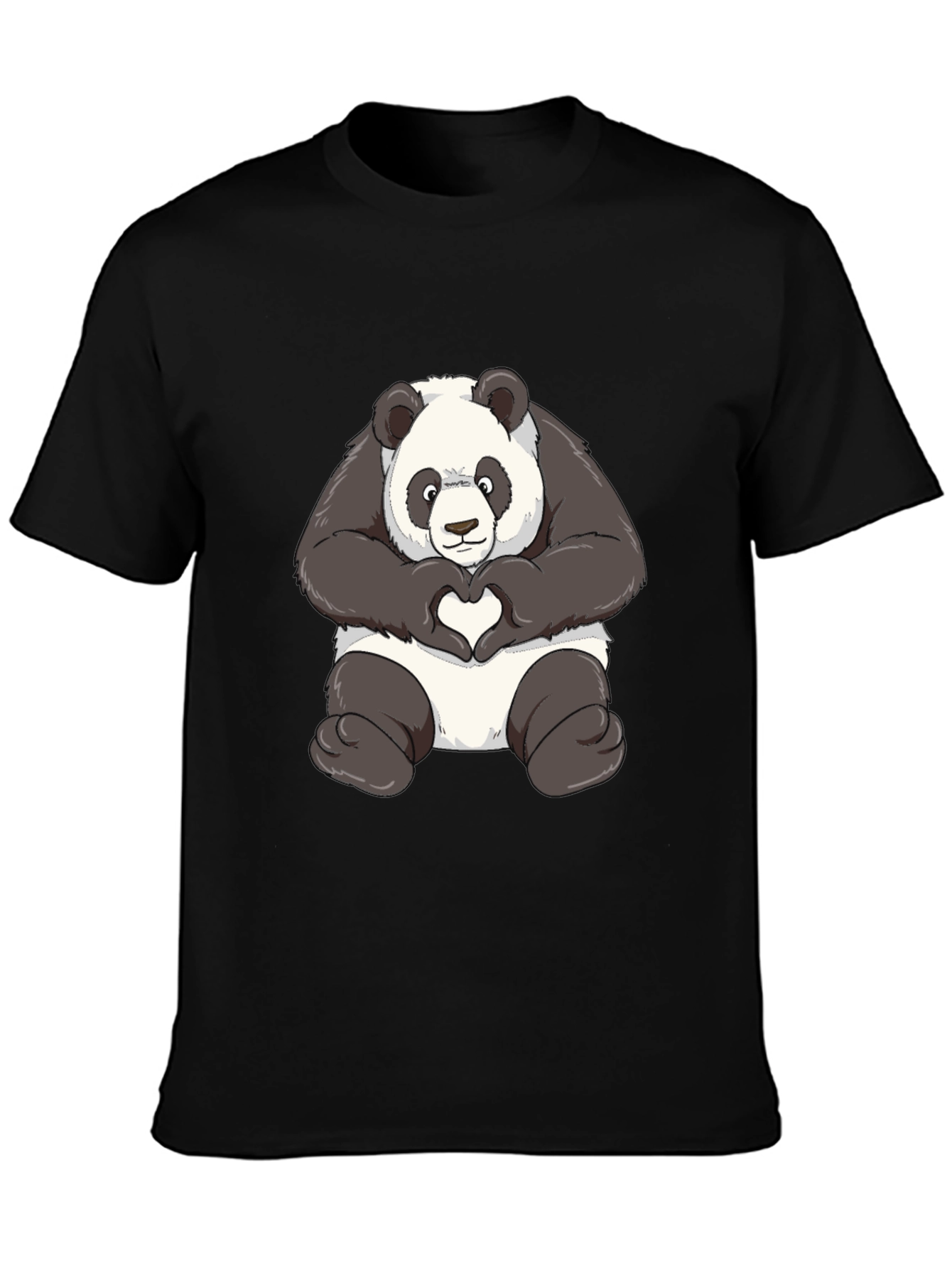 Panda Heart Hands Graphic T-Shirt - Black