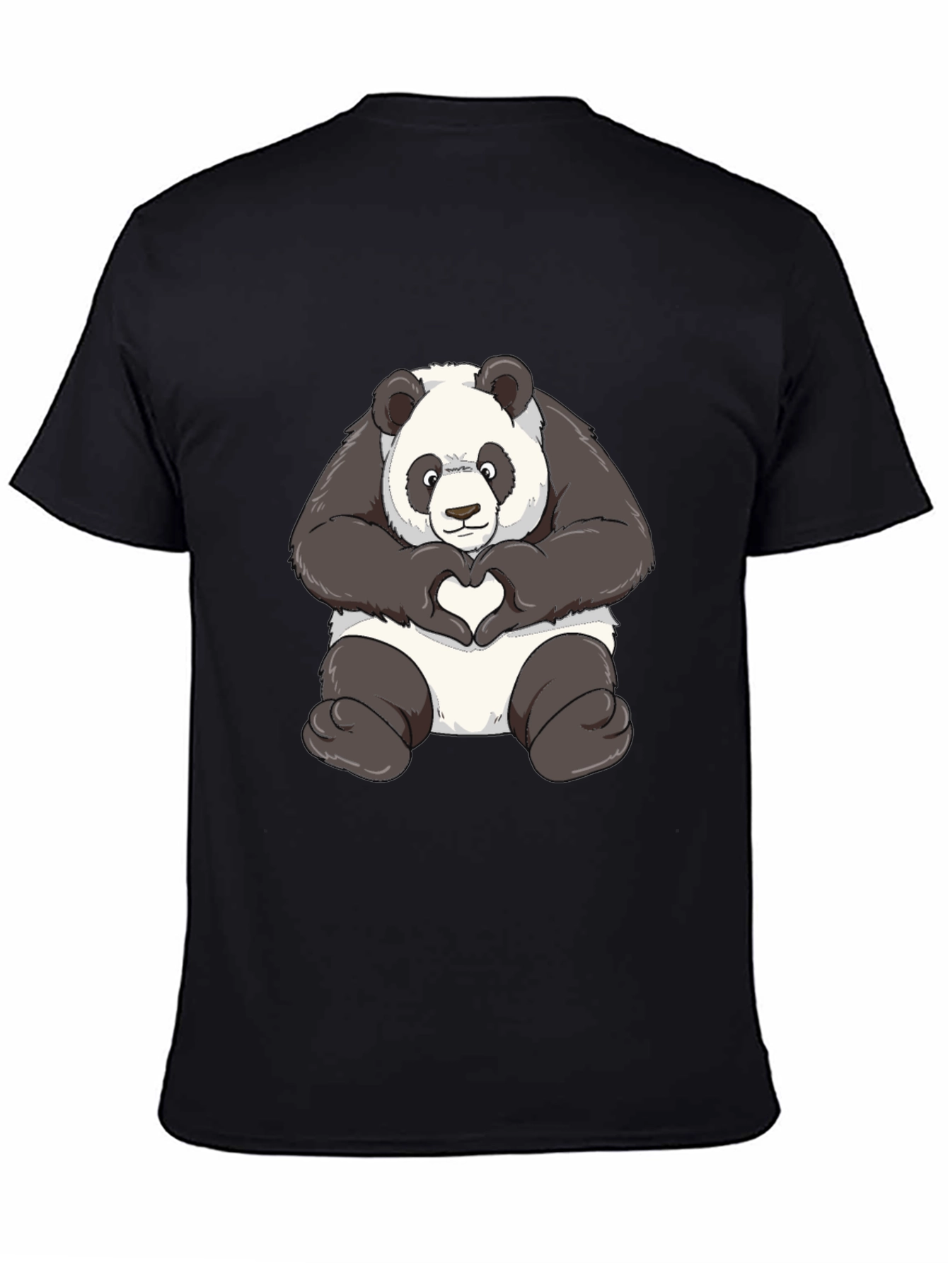 Panda Heart Hands Graphic T-Shirt - Black
