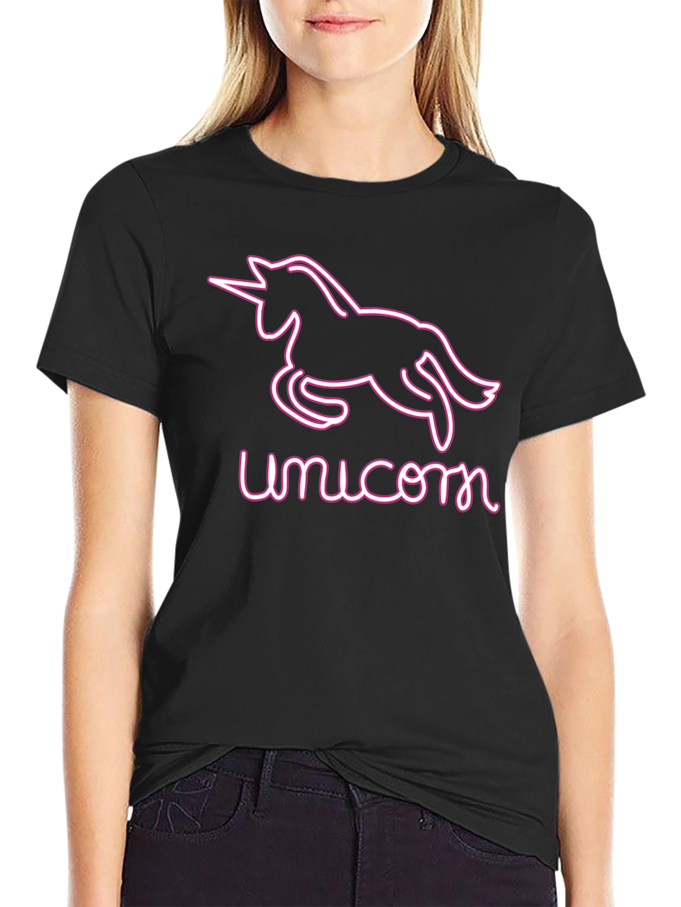 Unicorn Neon Graphic Tee - Black