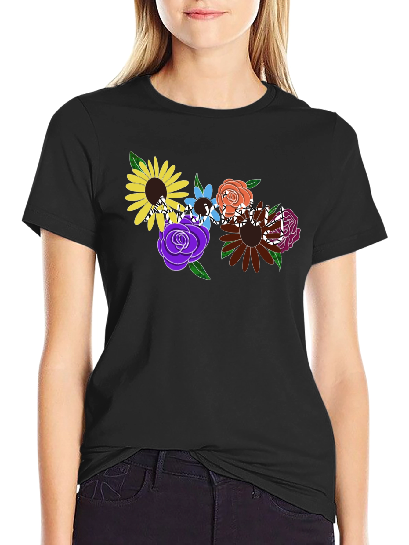 Floral Graphic Black T-Shirt