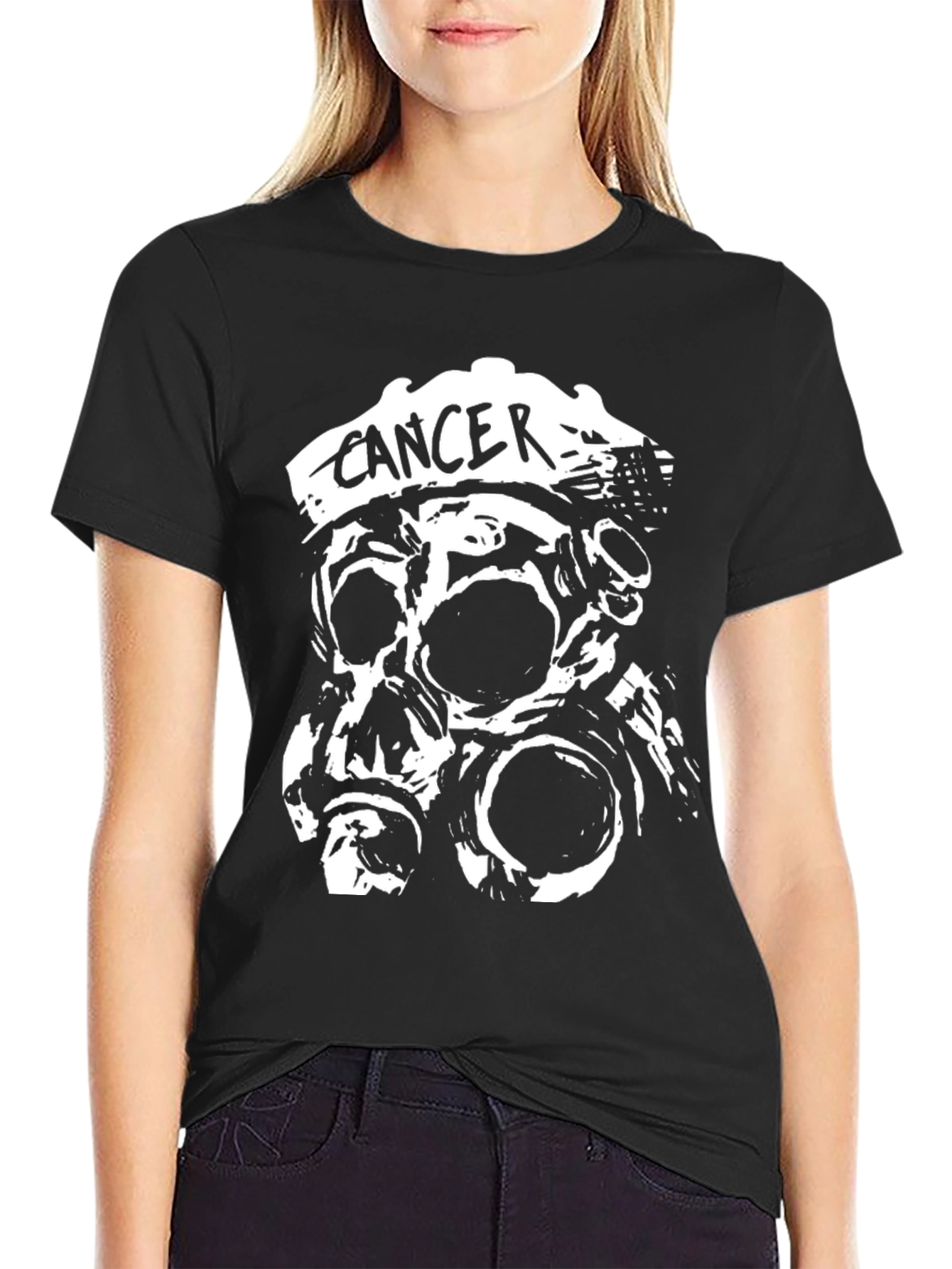 Cancer Skull Gas Mask Black T-Shirt