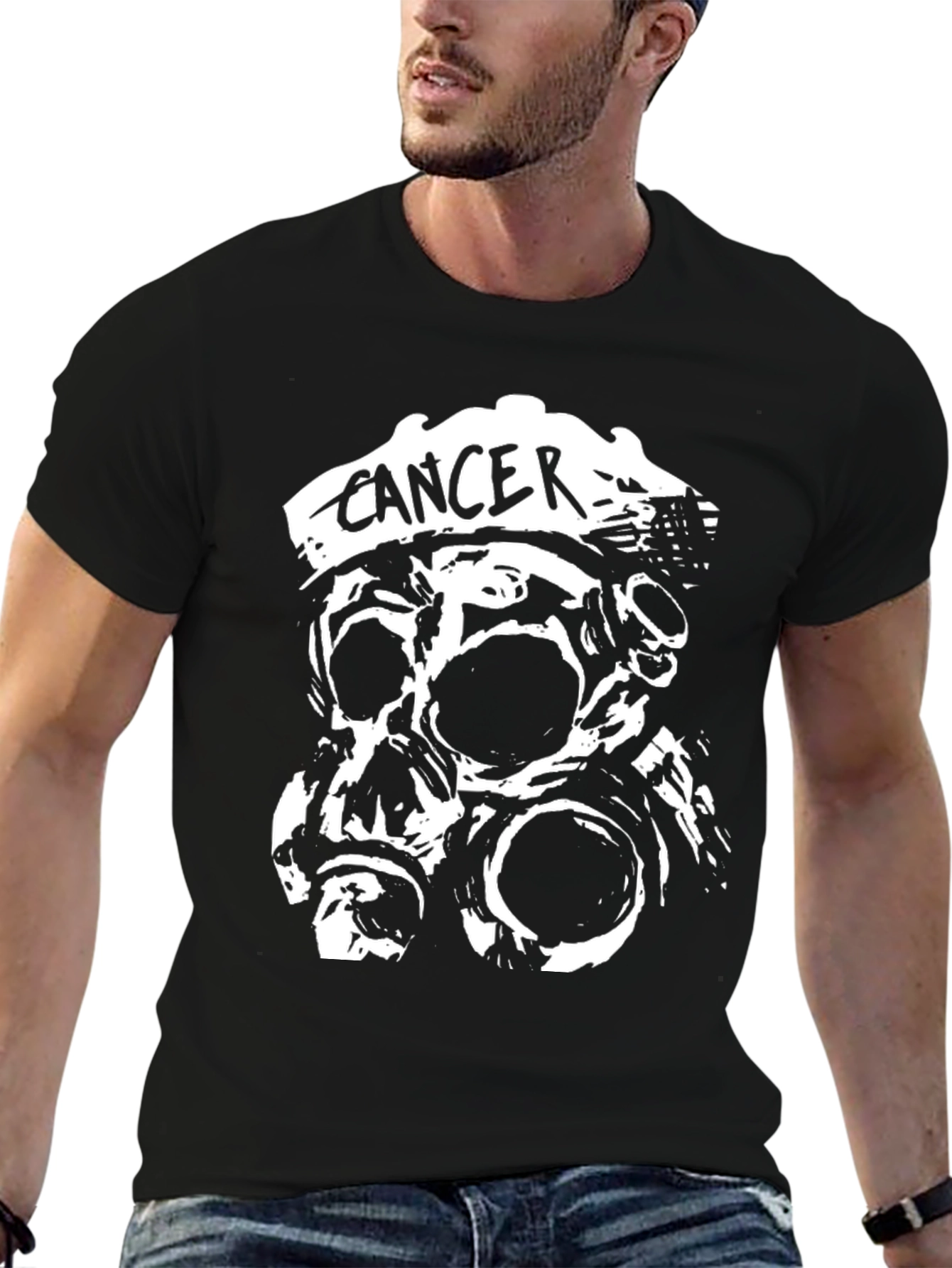 Cancer Skull Gas Mask Black T-Shirt