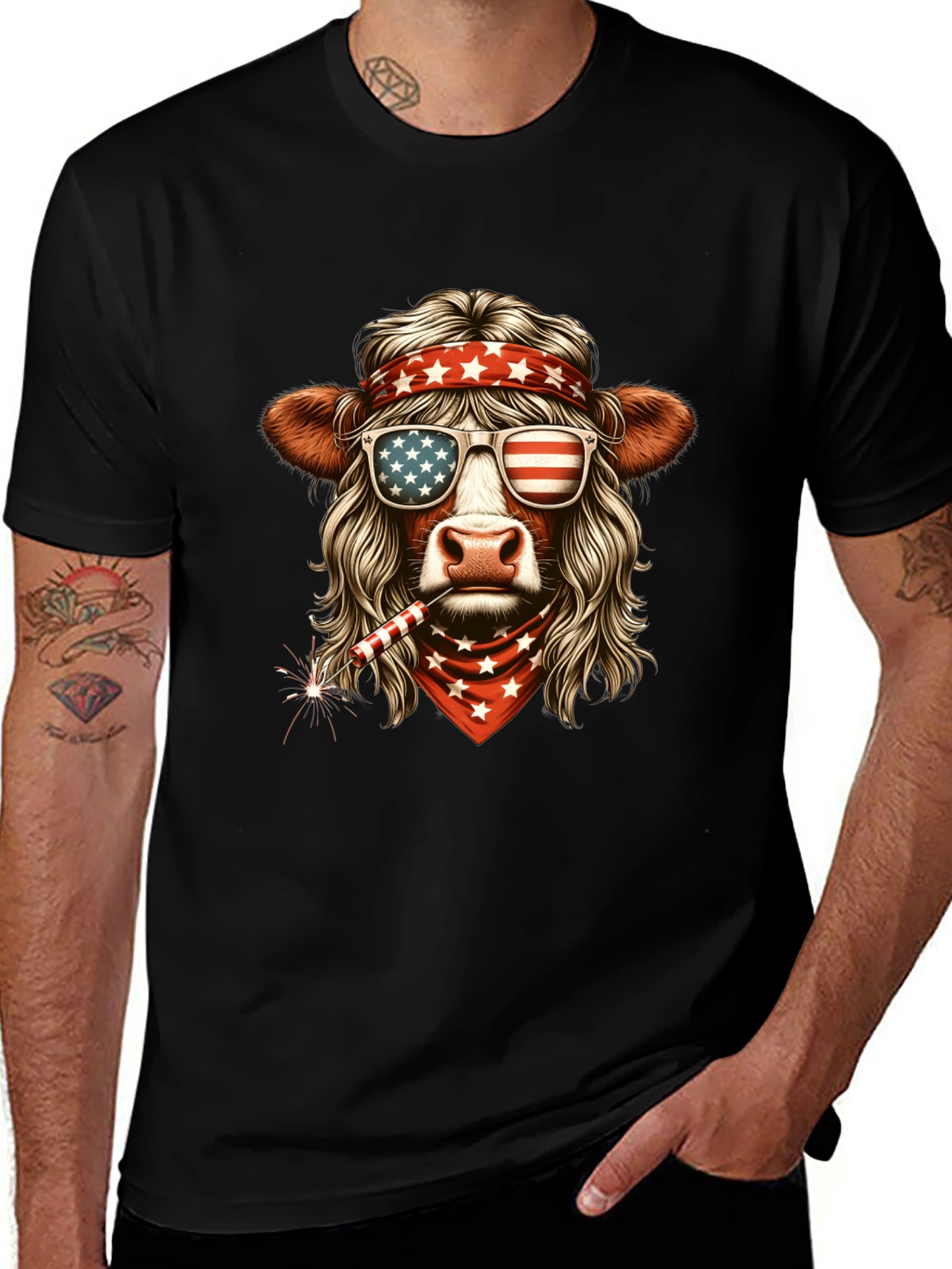 Patriotic Cow T-Shirt - American Flag Design