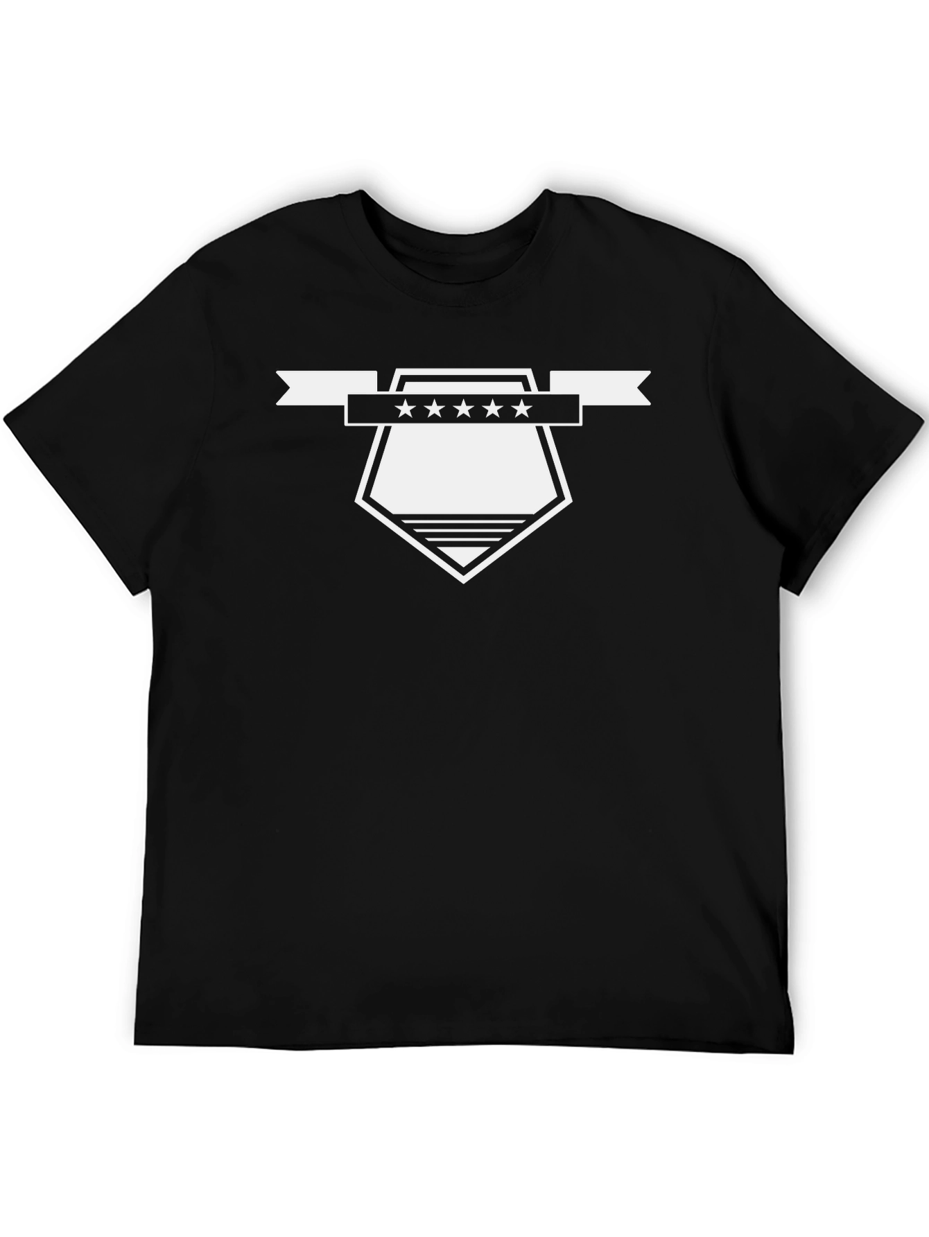 Mens Black Graphic Tee - Shield & Stars Design