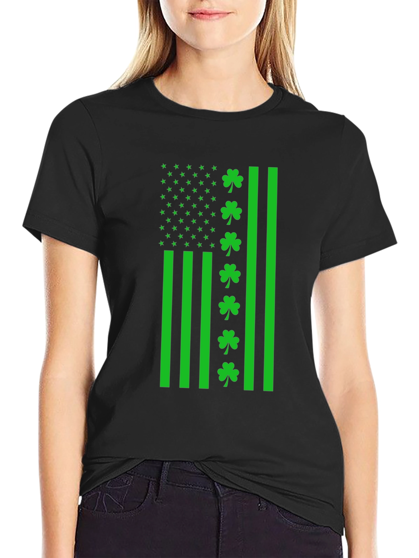 St. Patricks Day Shamrock American Flag T-Shirt