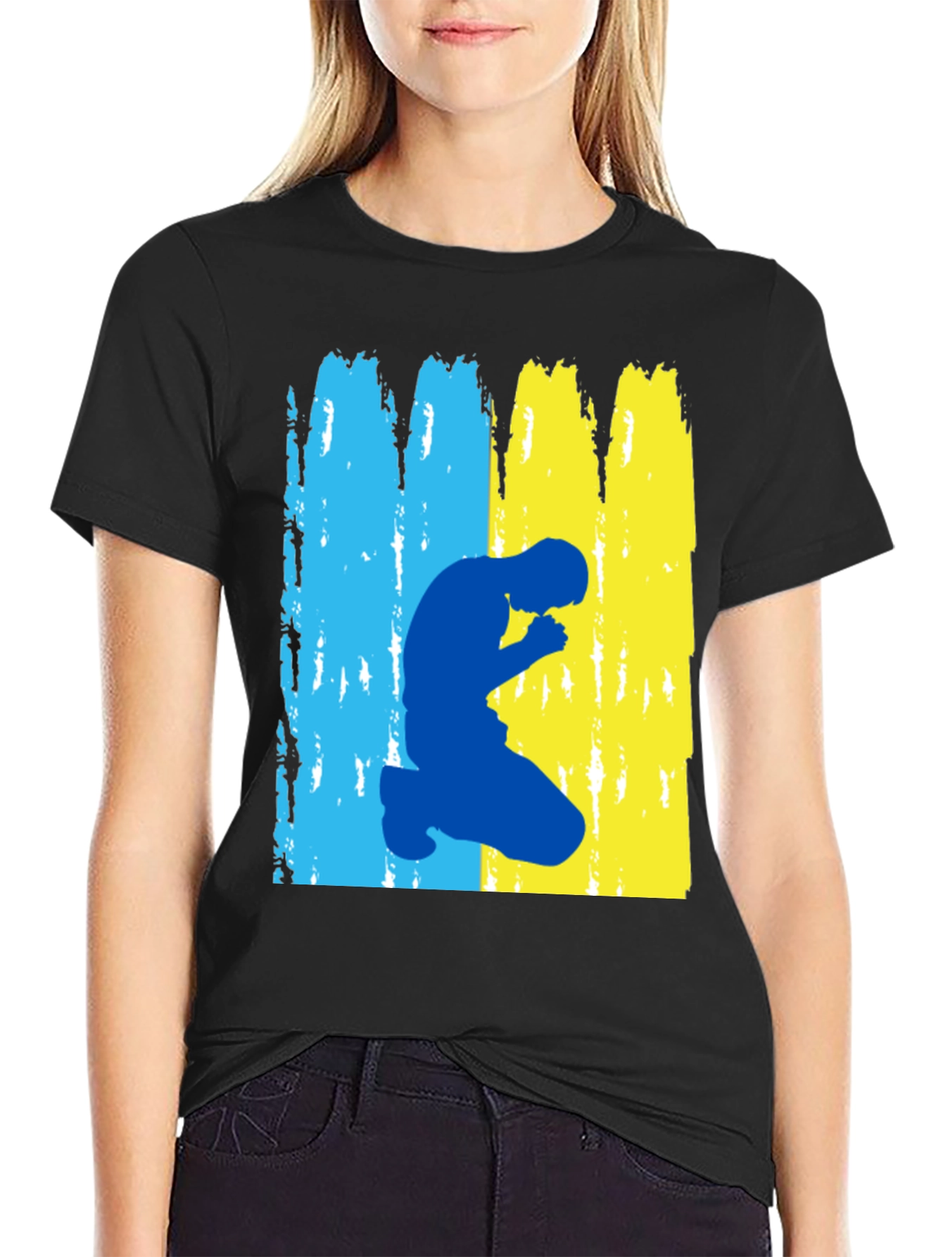 Ukraine Praying T-Shirt - Black Cotton
