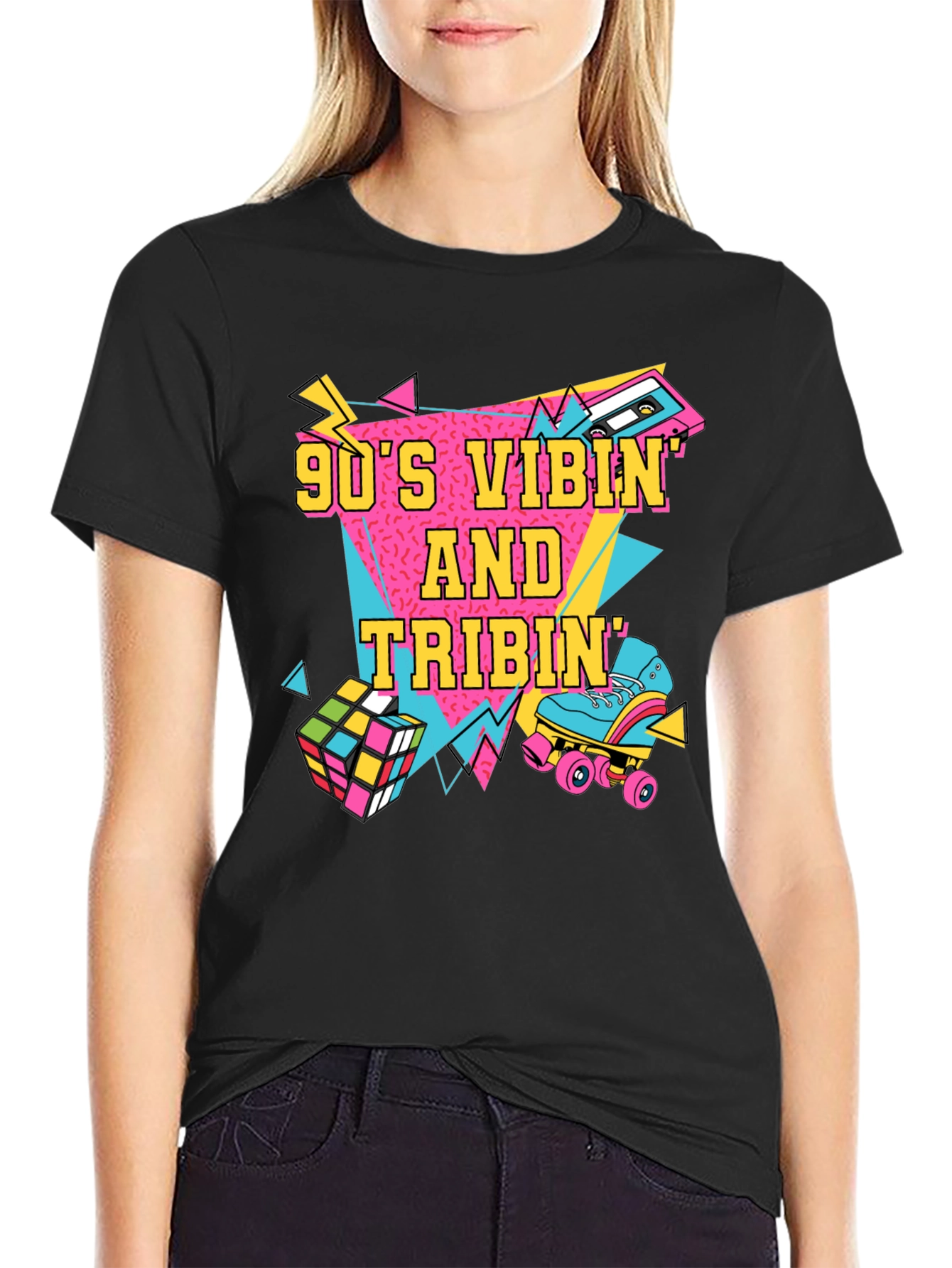 90s Vibin T-Shirt Retro Design Black