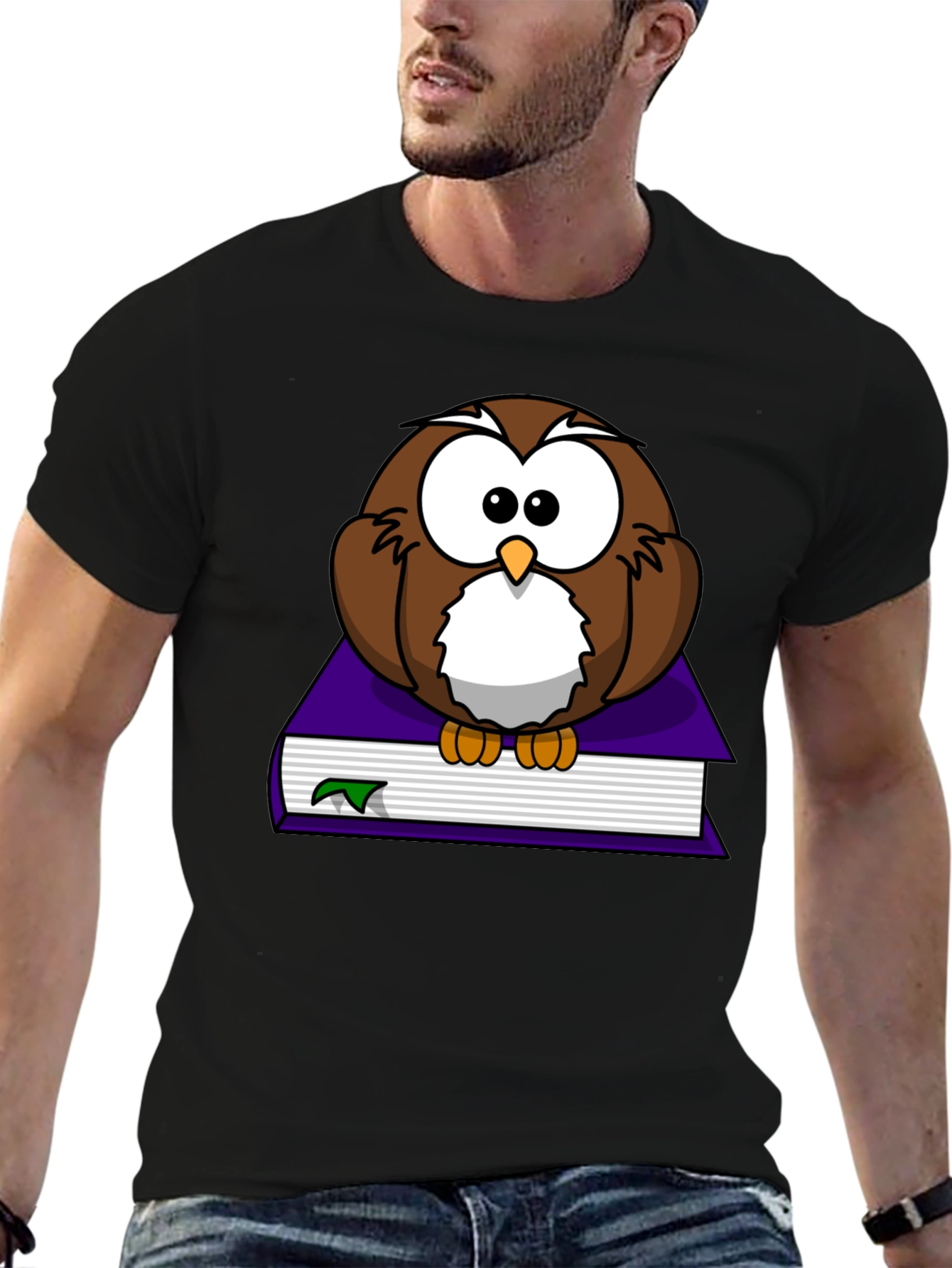 Owl on Book Graphic T-Shirt - Unisex Black Tee