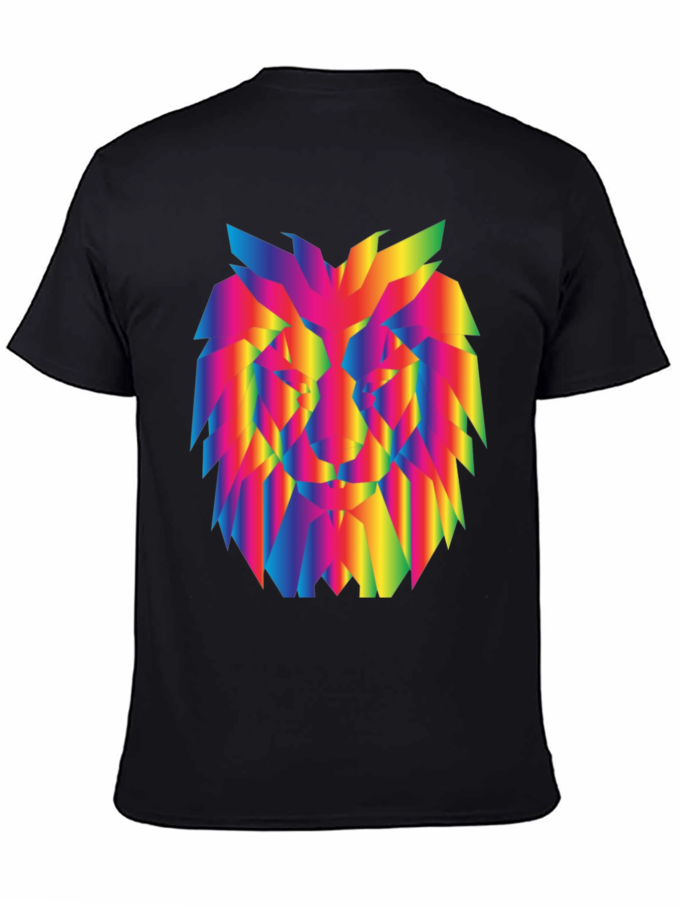Rainbow Geometric Lion Graphic Black T-Shirt