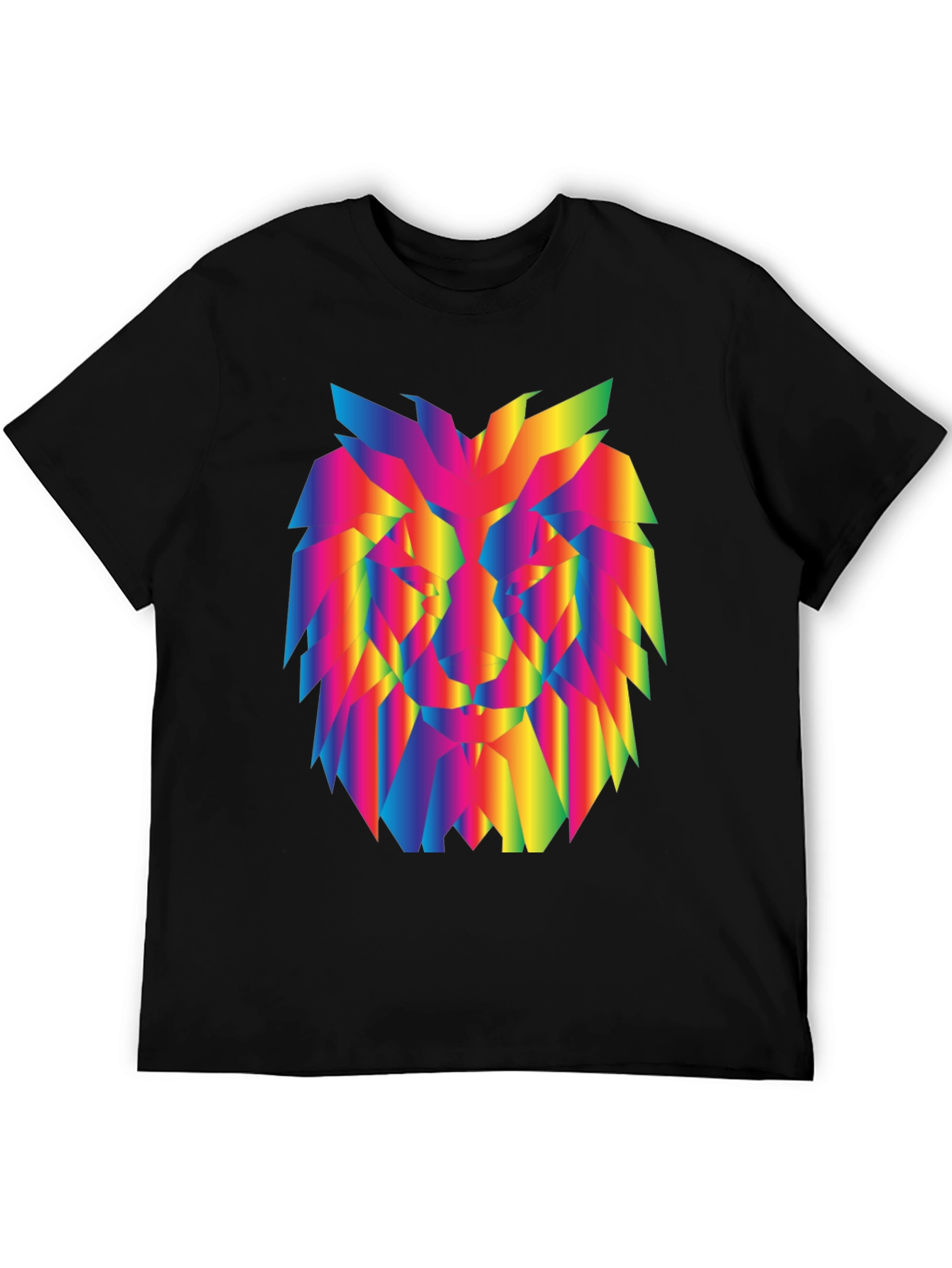 Rainbow Geometric Lion Graphic Black T-Shirt