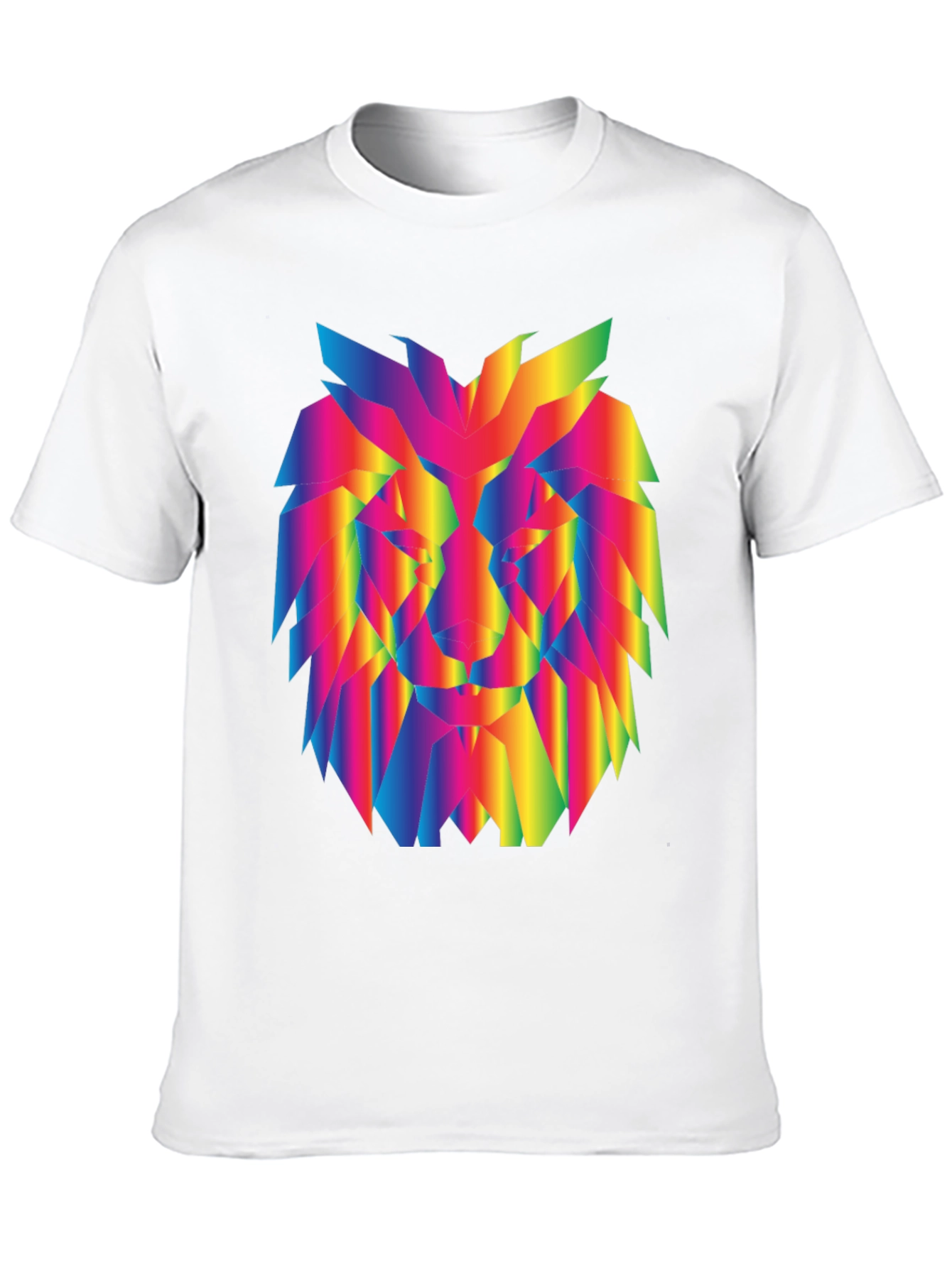 Rainbow Geometric Lion Graphic Black T-Shirt