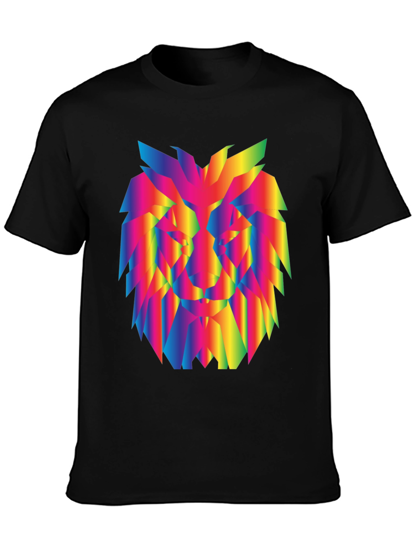 Rainbow Geometric Lion Graphic Black T-Shirt