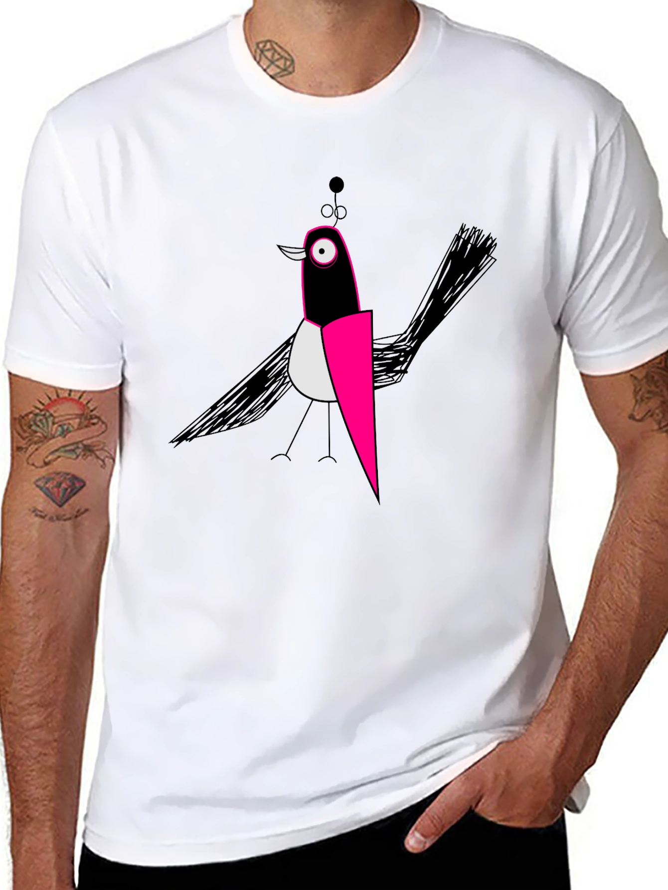 Abstract Bird Graphic Black T-Shirt