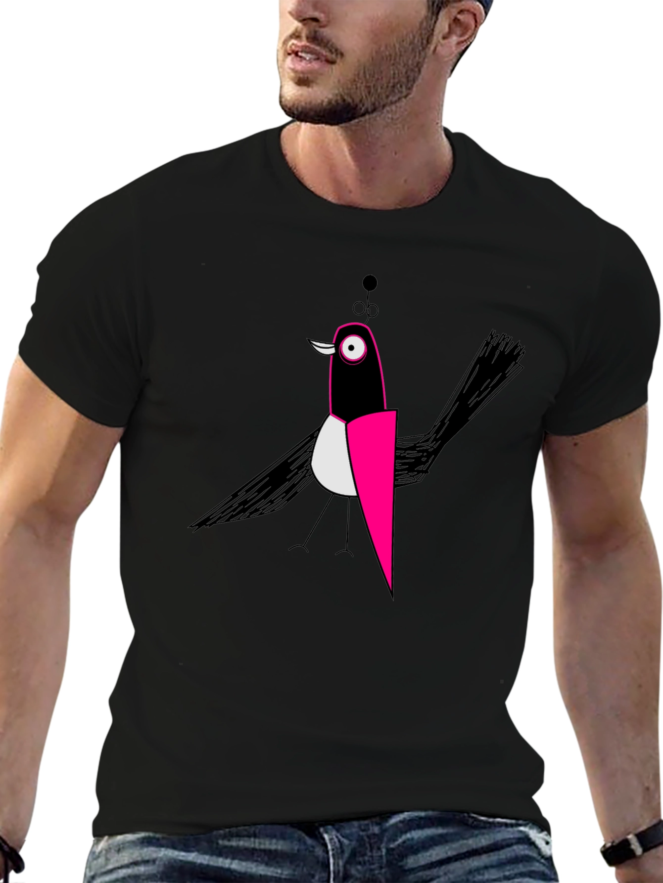 Abstract Bird Graphic Black T-Shirt