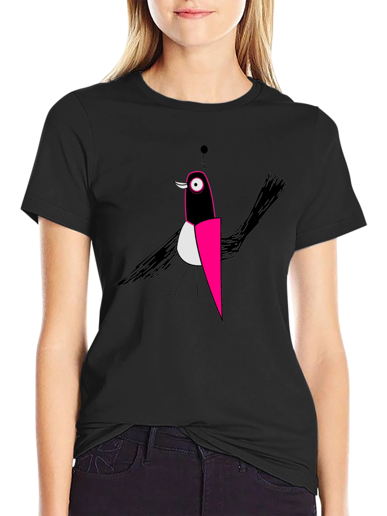 Abstract Bird Graphic Black T-Shirt