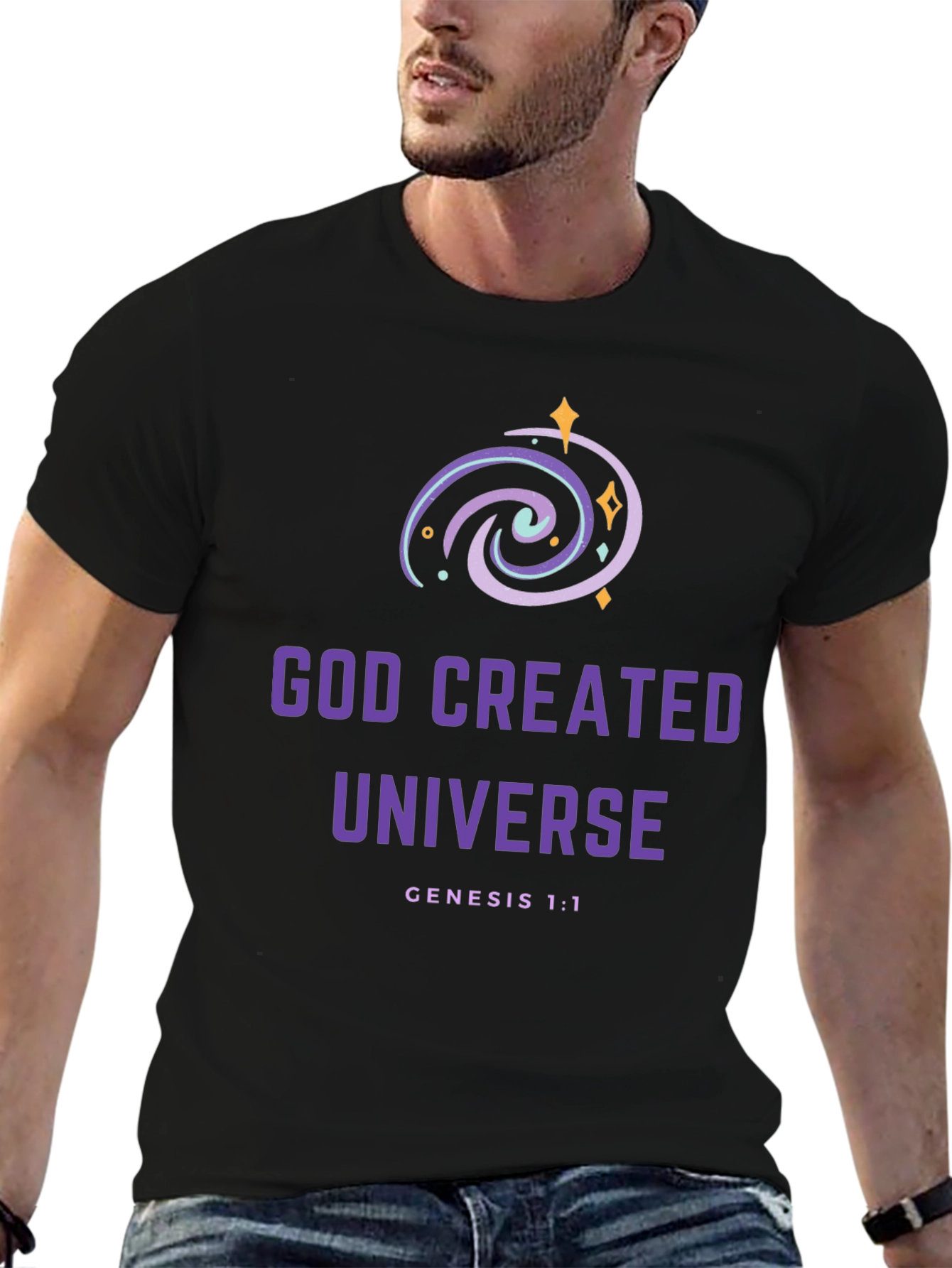 God Created Universe Black T-Shirt