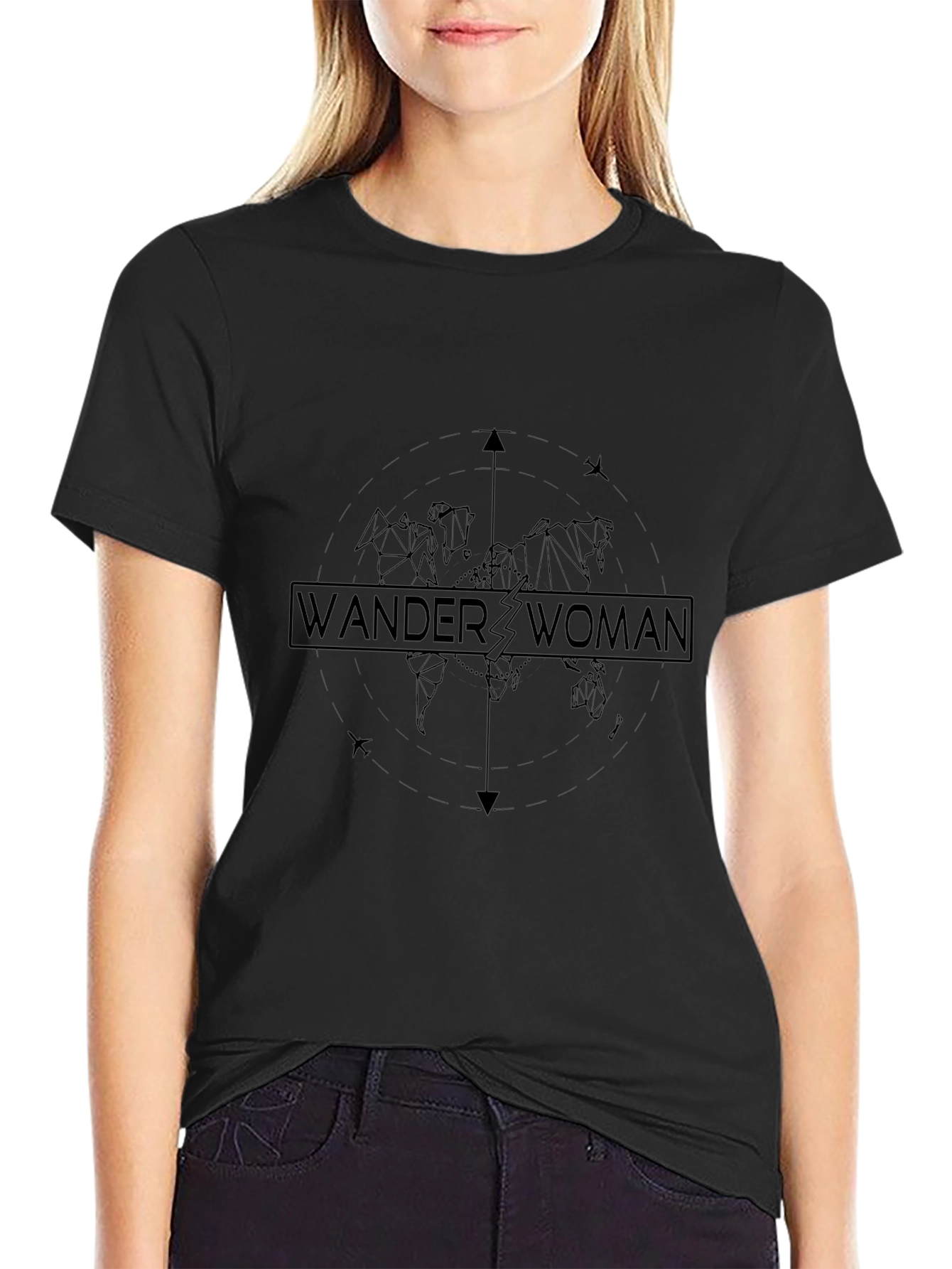 Wander Woman World Map Graphic Tee - Black