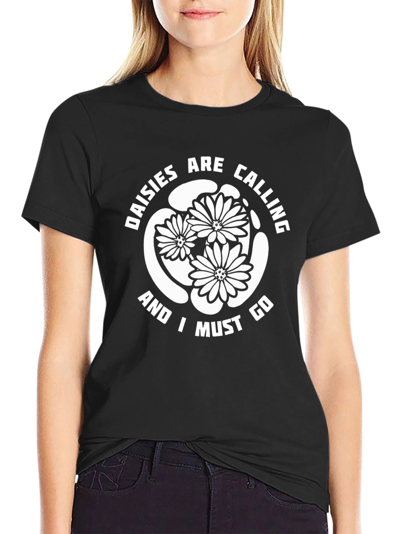 Daisies Are Calling T-Shirt - Black Cotton Tee