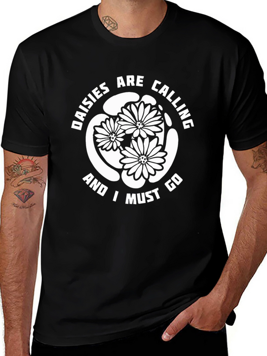 Daisies Are Calling T-Shirt - Black Cotton Tee