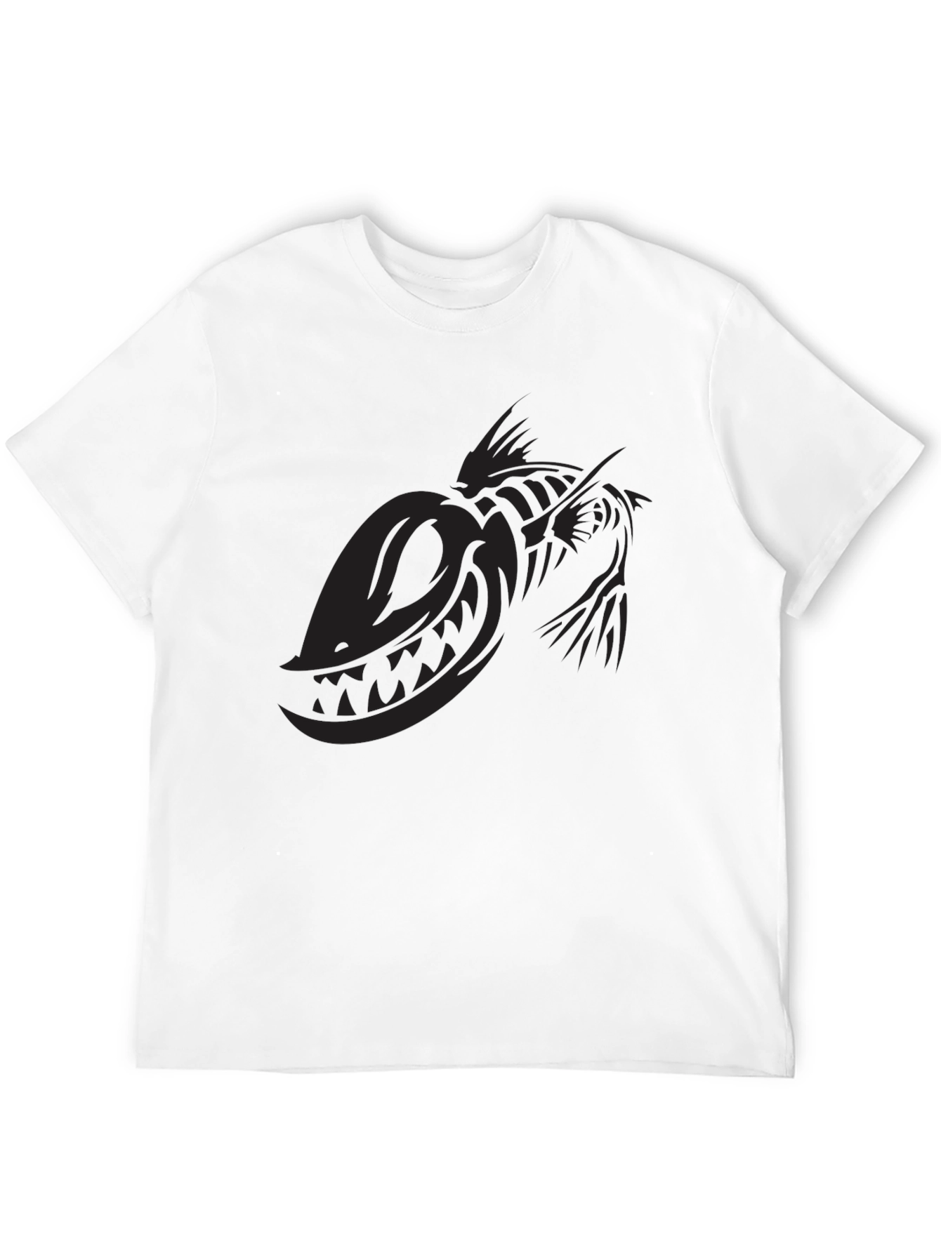 Black T-Shirt with Skeletal Fish Graphic