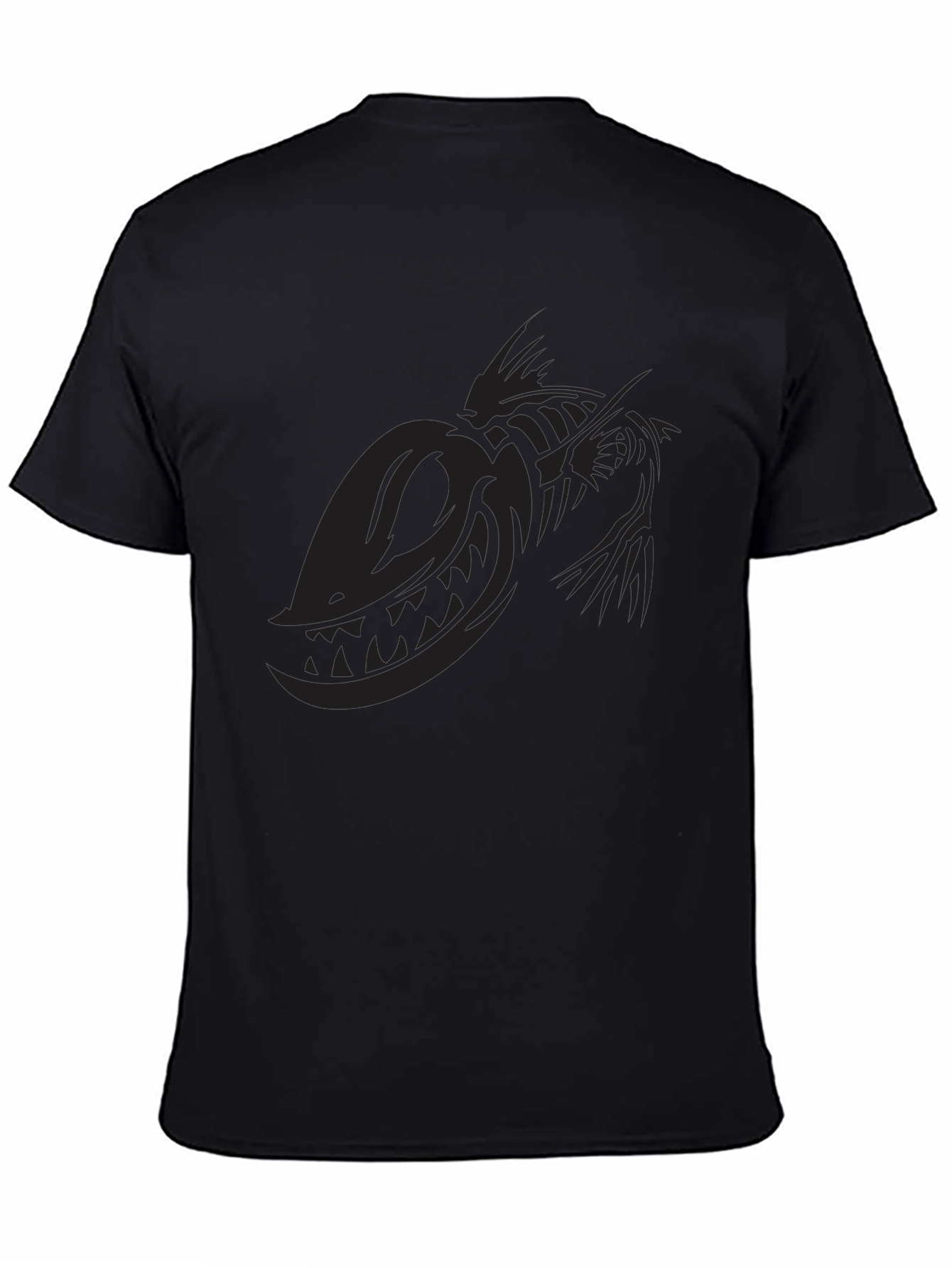 Black T-Shirt with Skeletal Fish Graphic