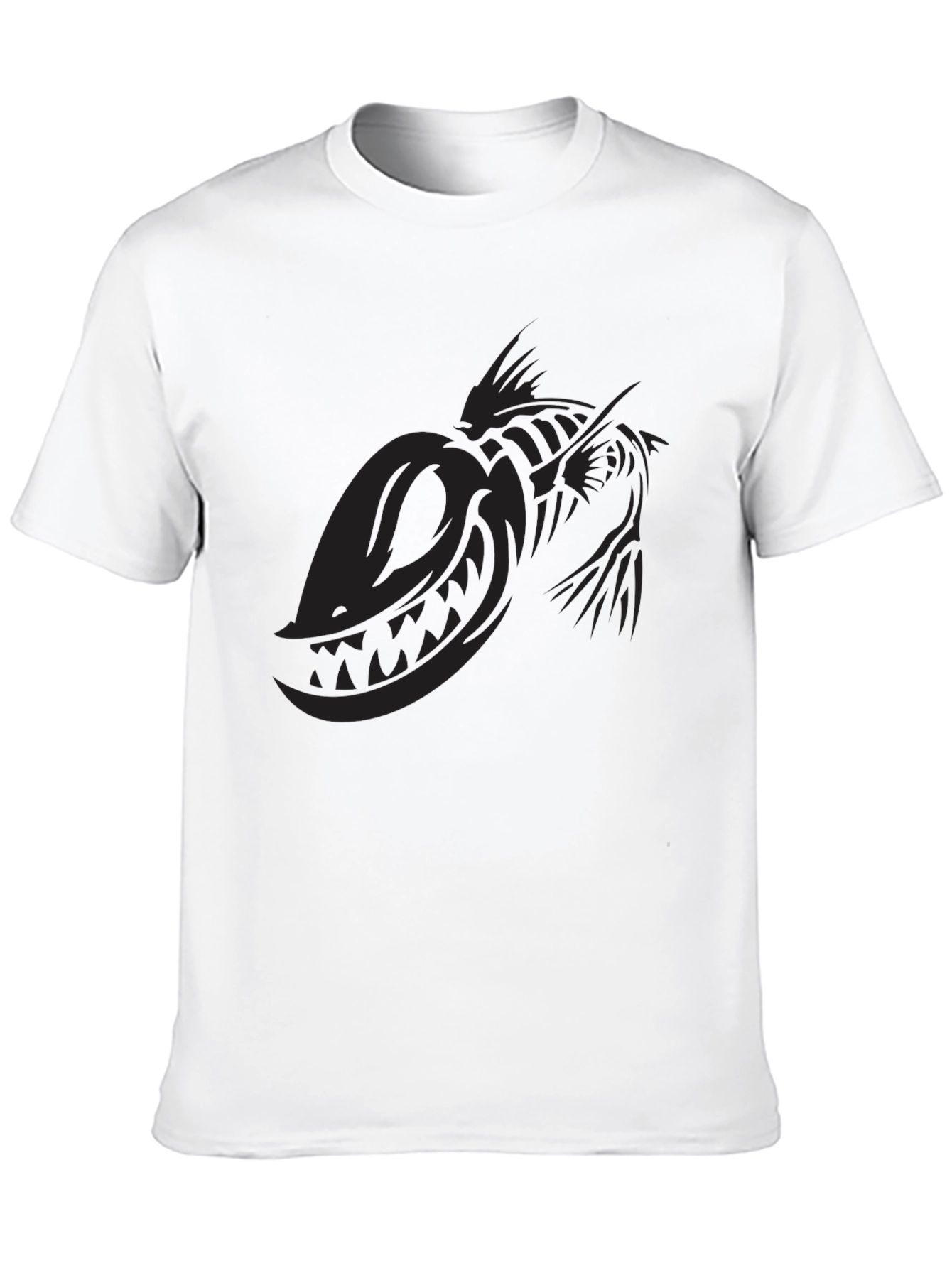 Black T-Shirt with Skeletal Fish Graphic