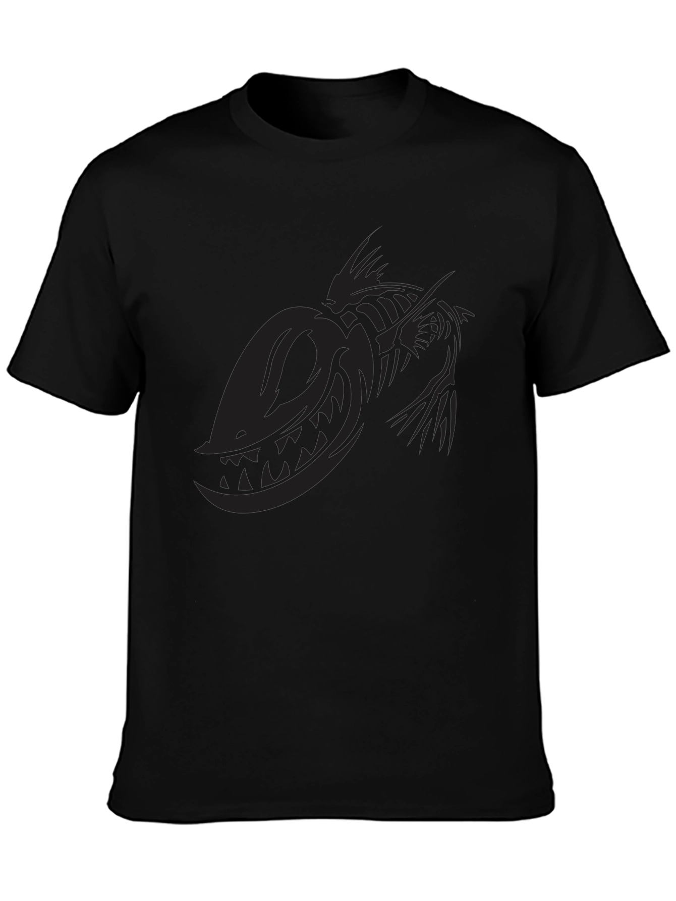 Black T-Shirt with Skeletal Fish Graphic