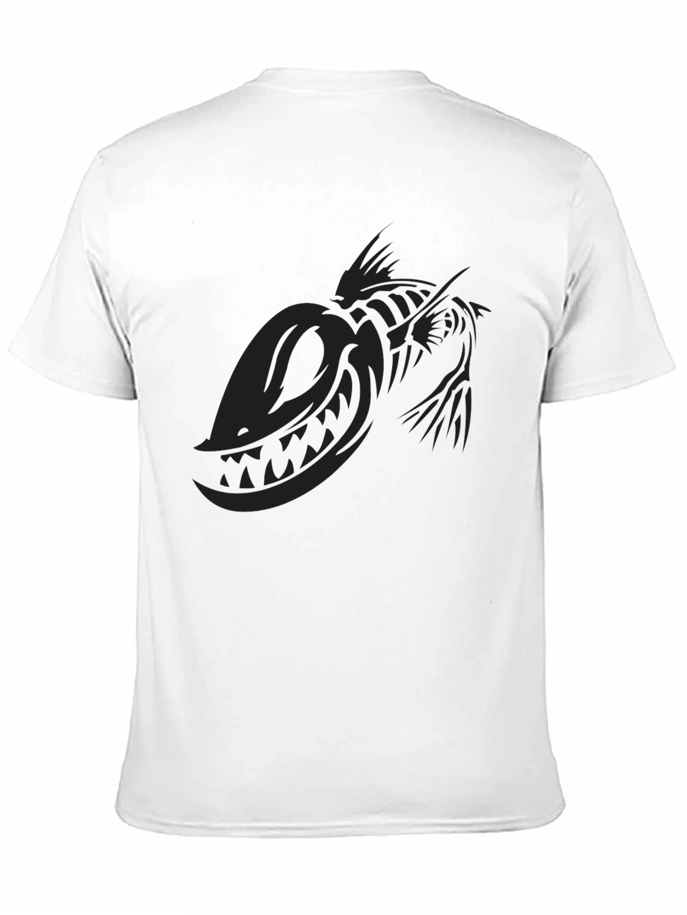 Black T-Shirt with Skeletal Fish Graphic