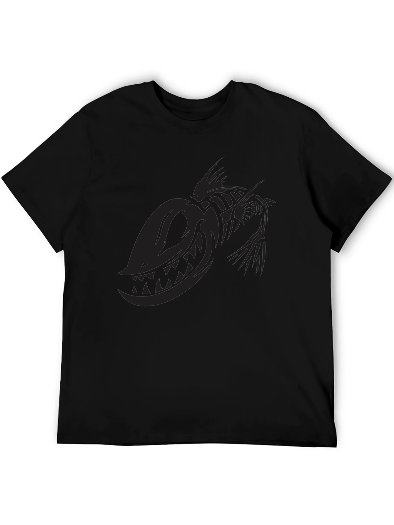 Black T-Shirt with Skeletal Fish Graphic