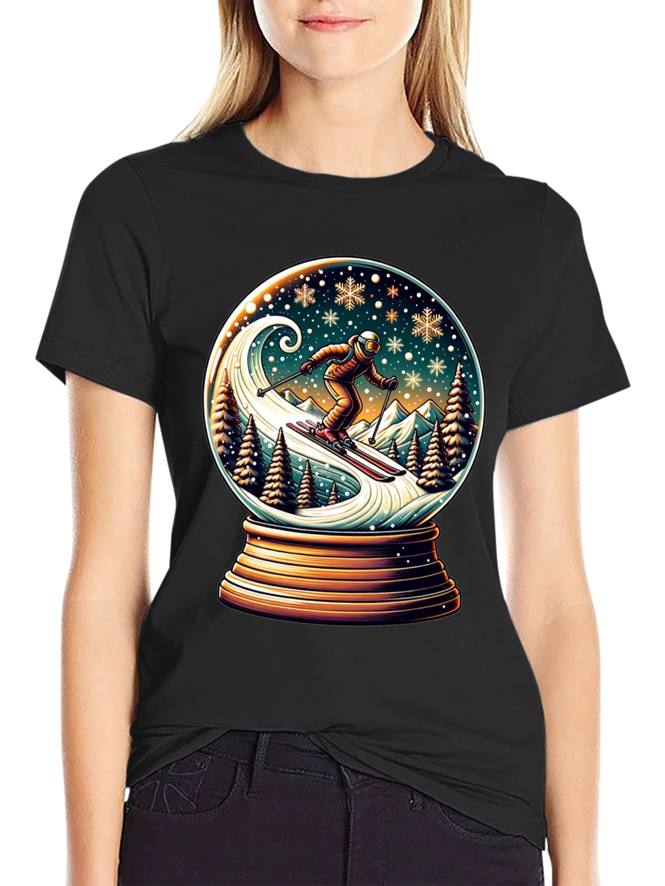 Skiing Snow Globe Graphic Tee
