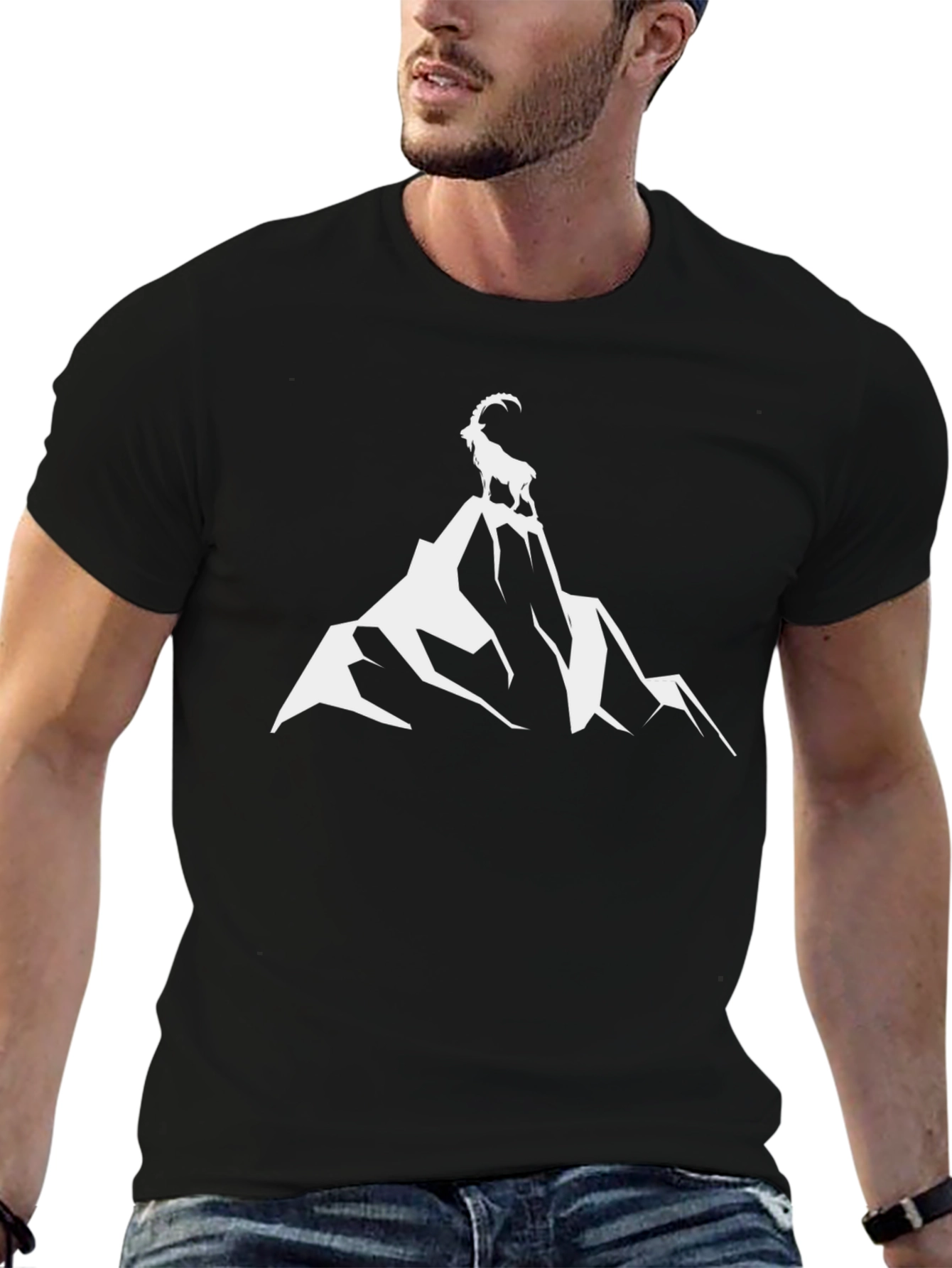 Mountain Goat Graphic Tee - Black Cotton Comfort