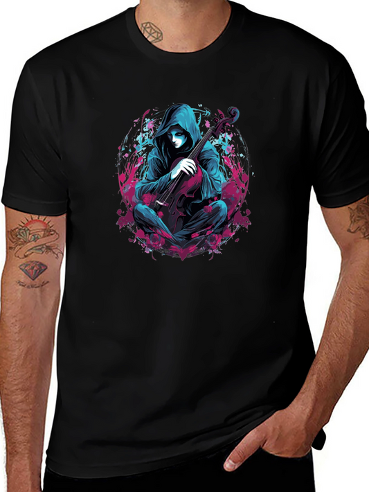 Hooded Musician Graphic Tee - Darkwave Style