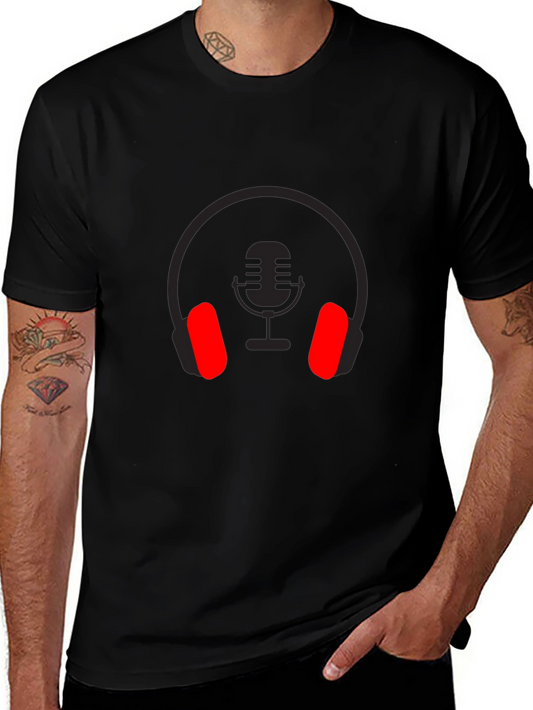 Headphones & Mic Graphic Black T-Shirt