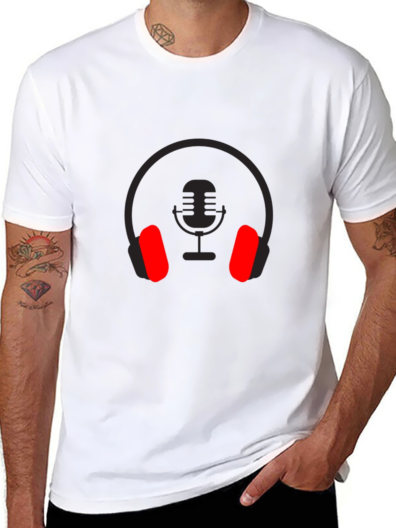 Headphones & Mic Graphic Black T-Shirt