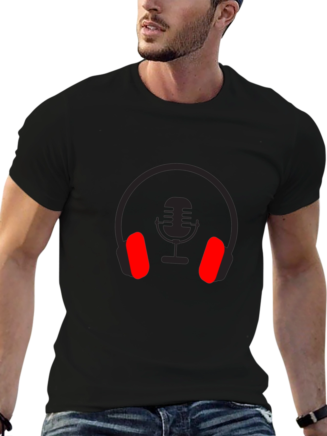 Headphones & Mic Graphic Black T-Shirt